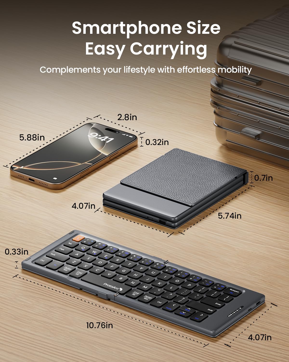 Foldable Bluetooth Keyboard with PU Leather