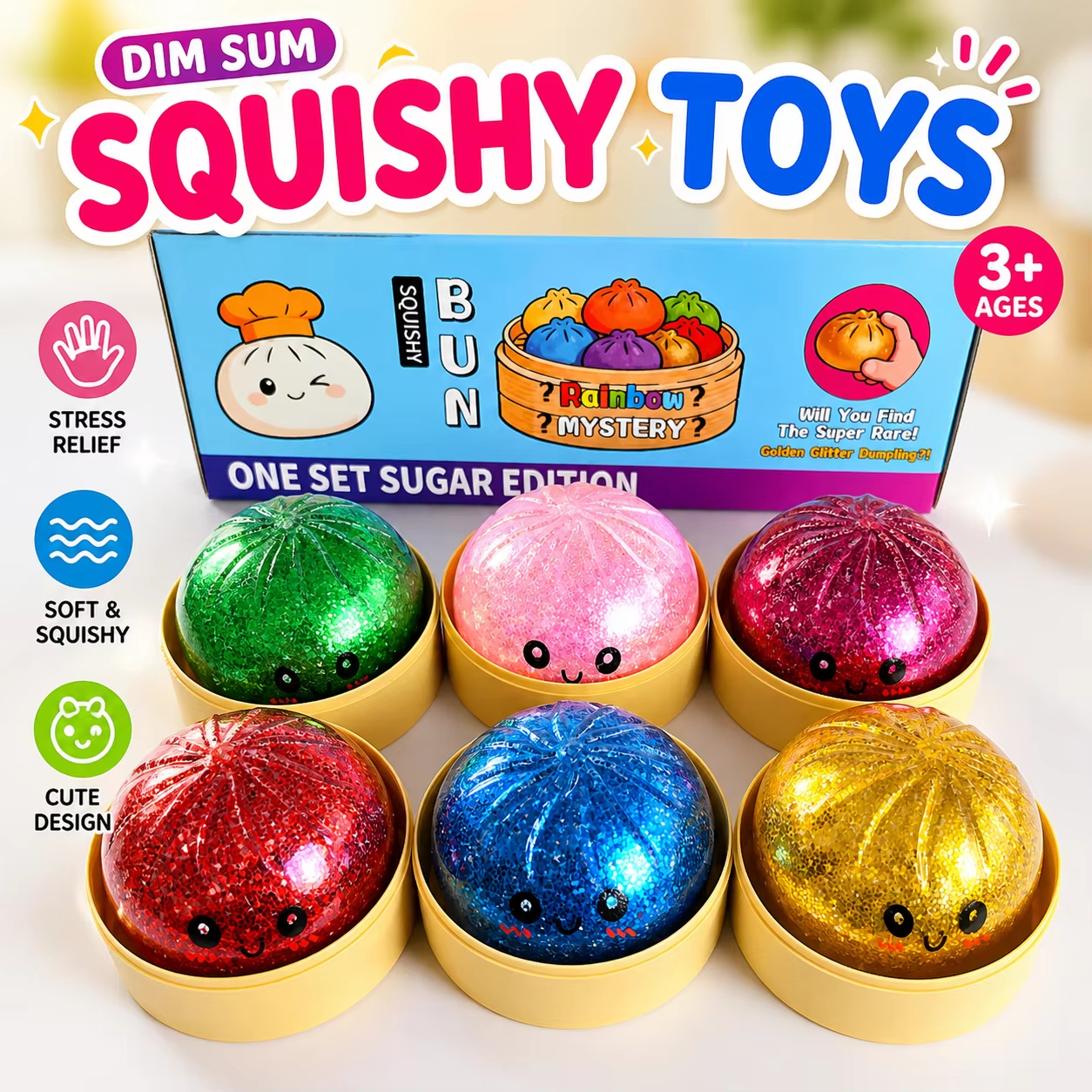 Dumpling Squishies, Squeeze Sensory Stress Relief Dumpling with Steamer Box