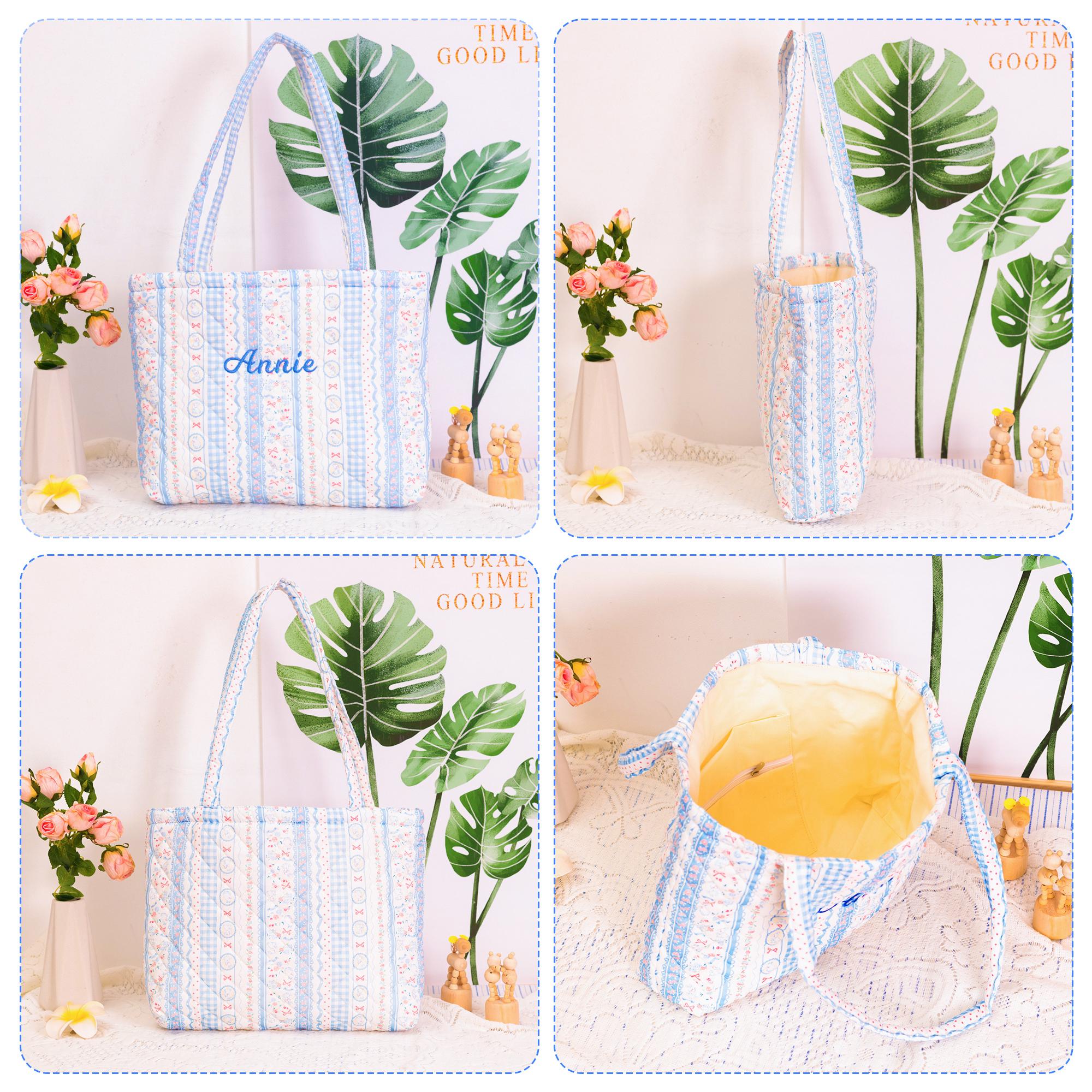 Personalized Quilted Soft  Floral Tote Bag-Embroidered Name
