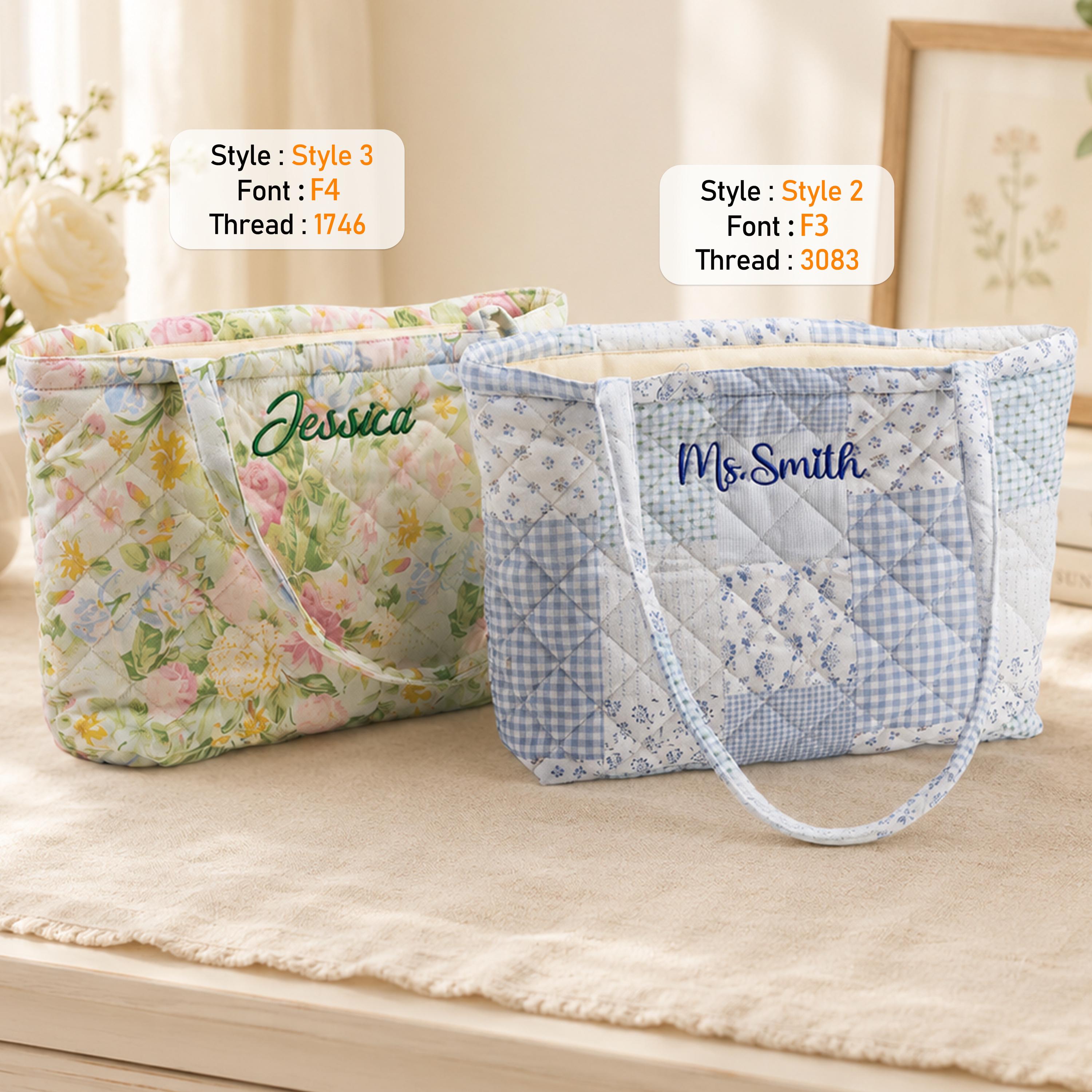 Personalized "Dream Garden" Series Quilted Tote Bag – Embroidered Name