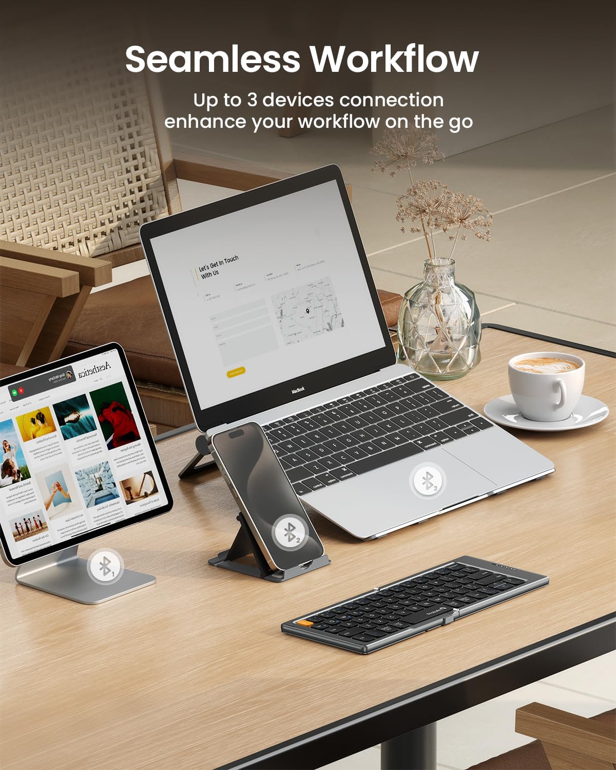 Foldable Bluetooth Keyboard with PU Leather