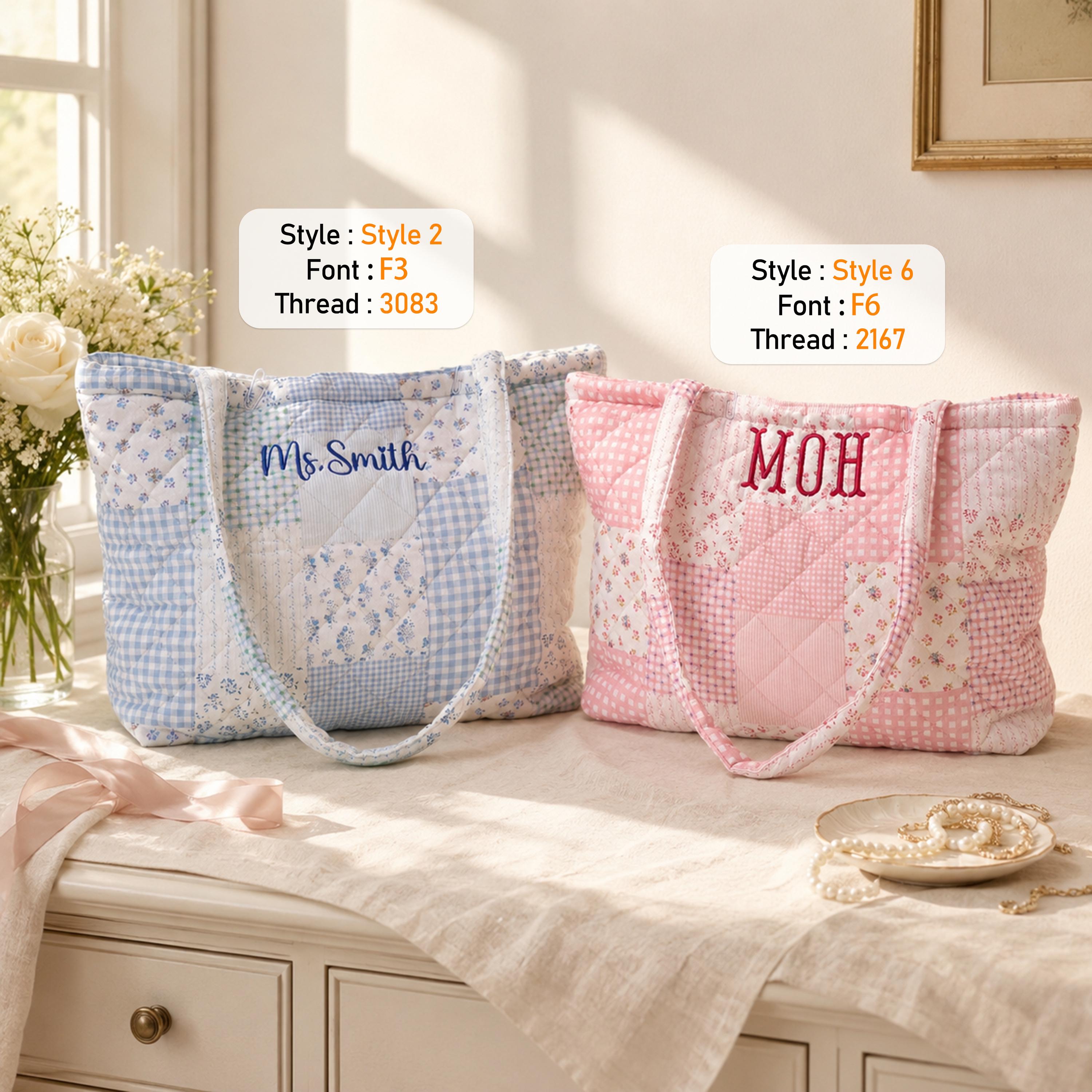 Personalized "Dream Garden" Series Quilted Tote Bag – Embroidered Name