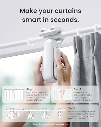 Smart Automatic Curtain Opener, Bluetooth App Control Curtain Robot for Rod Curtains