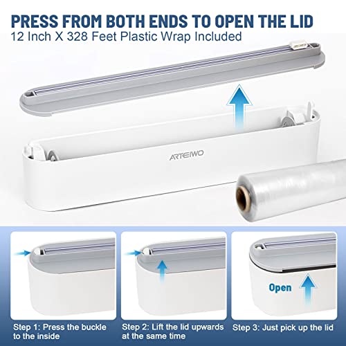 Plastic Wrap Dispenser with Cutter, Wall Mount Kitchen Foil and Cling Film Organizer