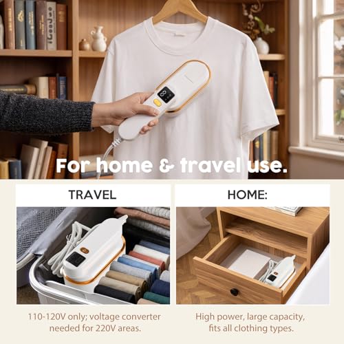 Handheld Steam Iron, Portable Travel Garment Steamer, 2-in-1 Wrinkle Remover for Home Travel