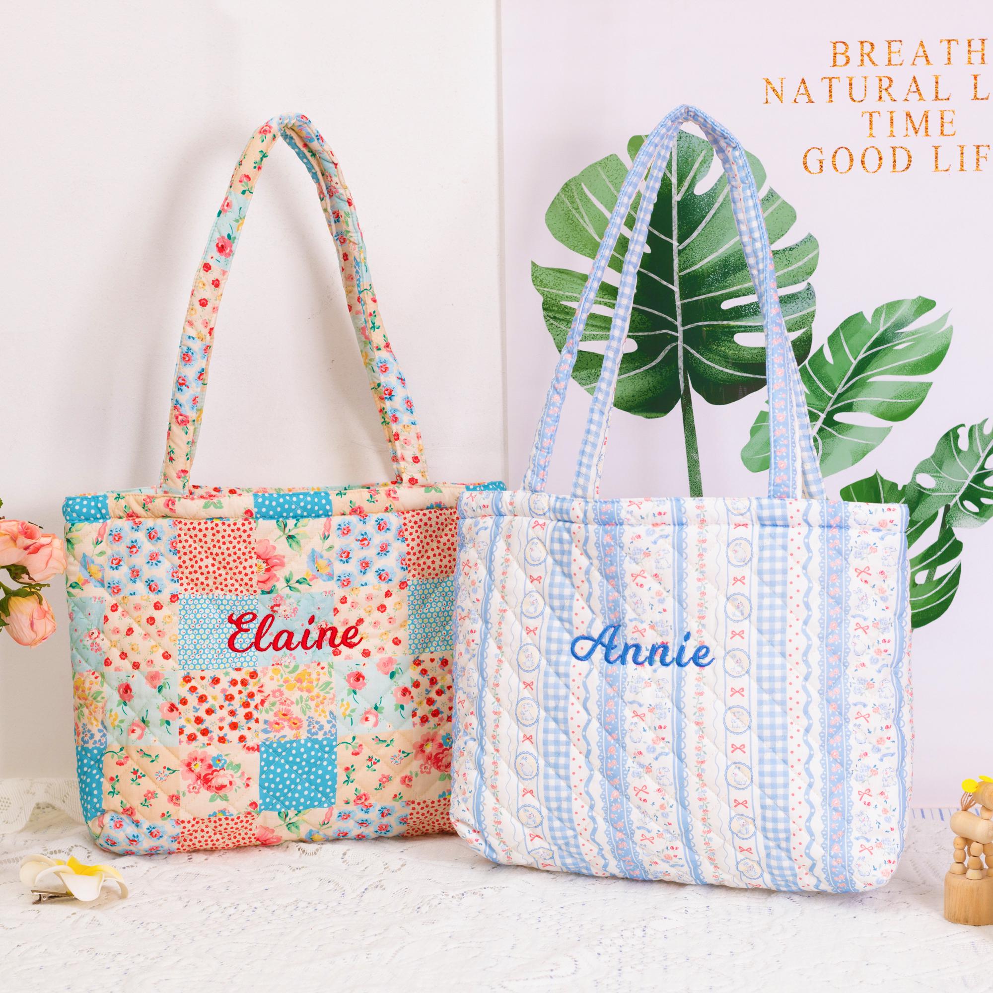 Personalized Quilted Soft  Floral Tote Bag-Embroidered Name