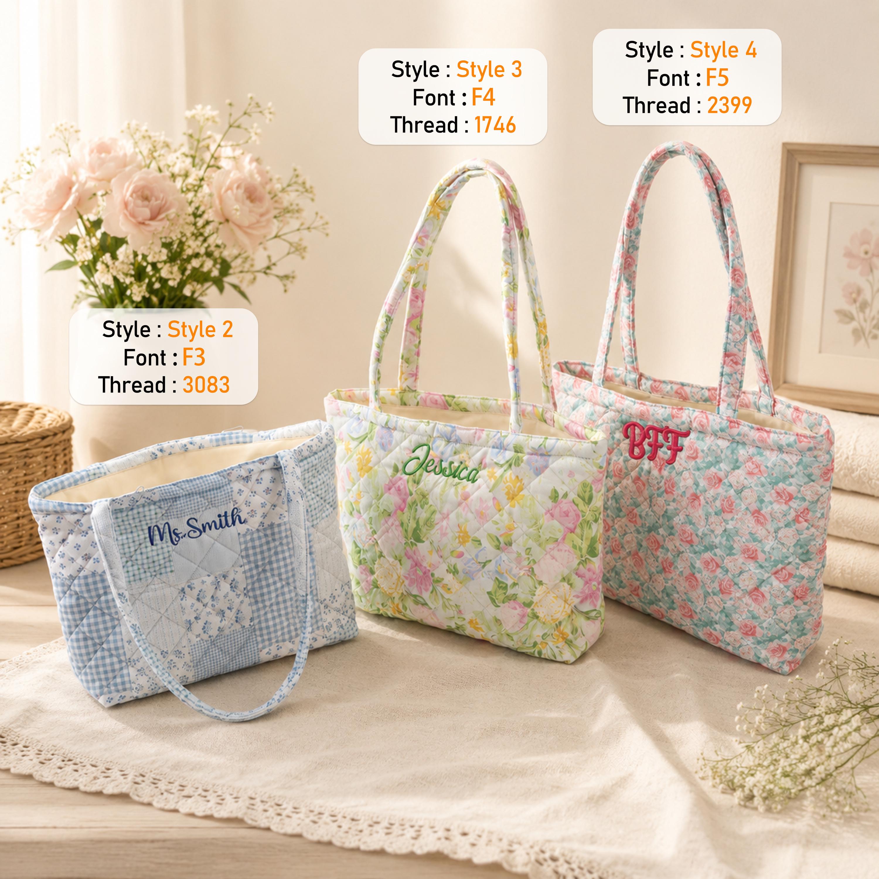 Personalized "Dream Garden" Series Quilted Tote Bag – Embroidered Name