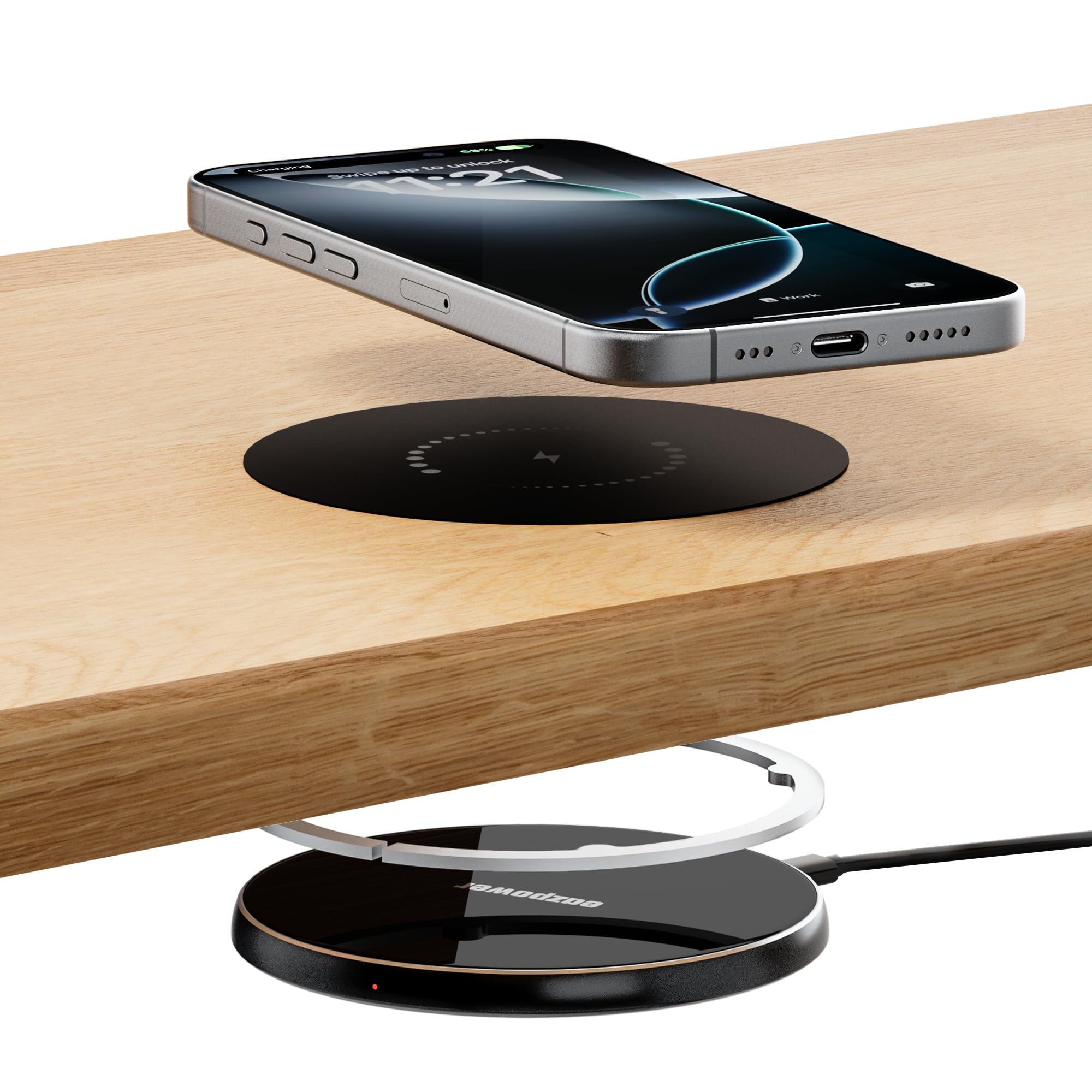 Under Desk Wireless Charger, Invisible Built-in 15W Fast Wireless Charging Pad