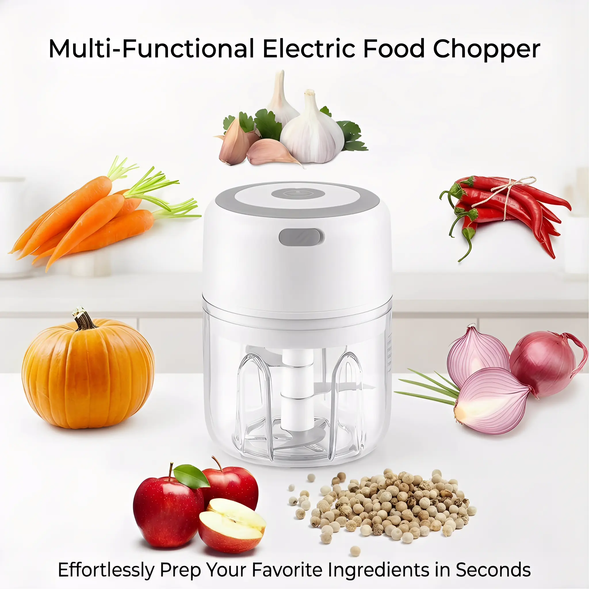 Rechargeable Mini Electric Food Chopper, Multi-Functional Garlic Onion Mincer for Kitchen Prep
