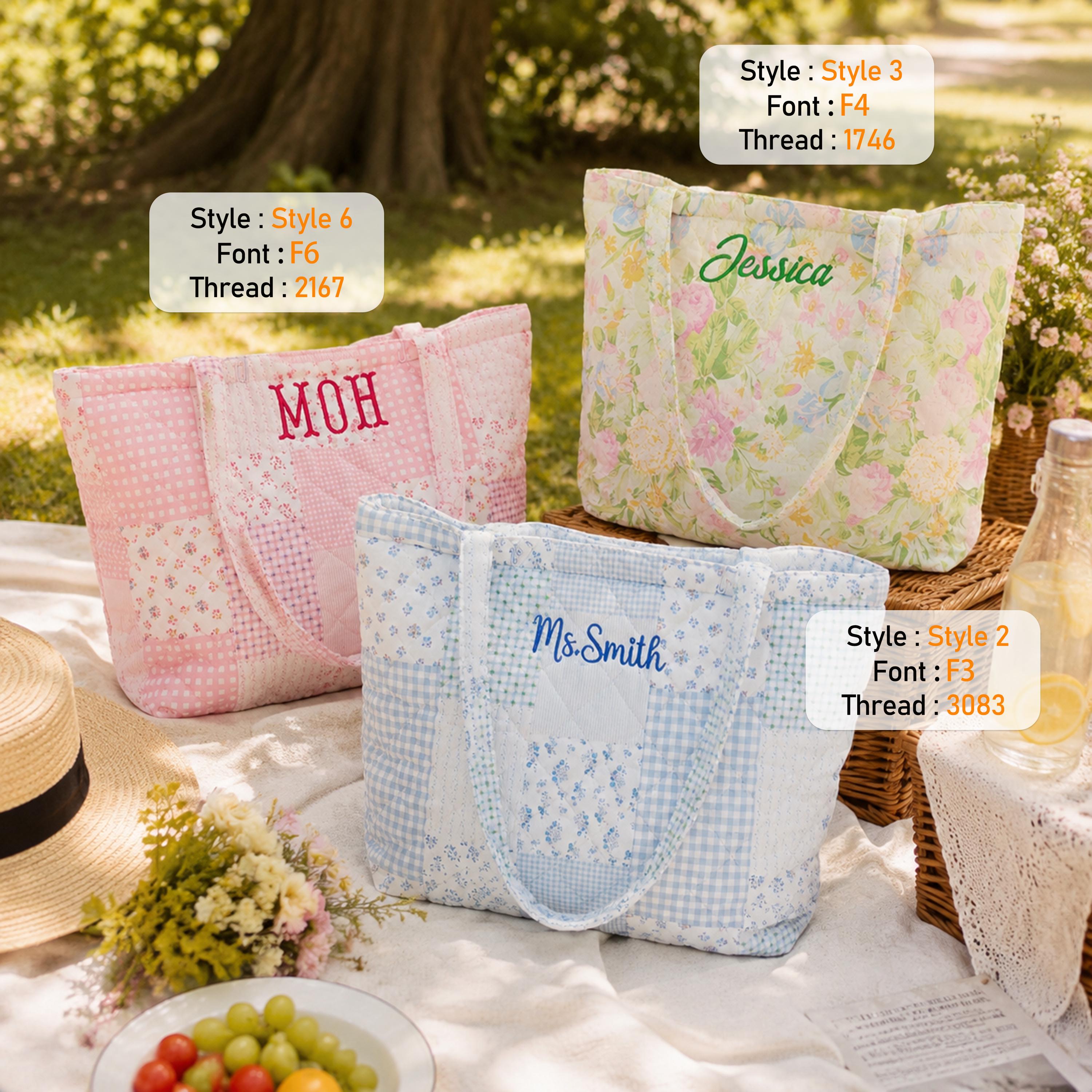 Personalized "Dream Garden" Series Quilted Tote Bag – Embroidered Name