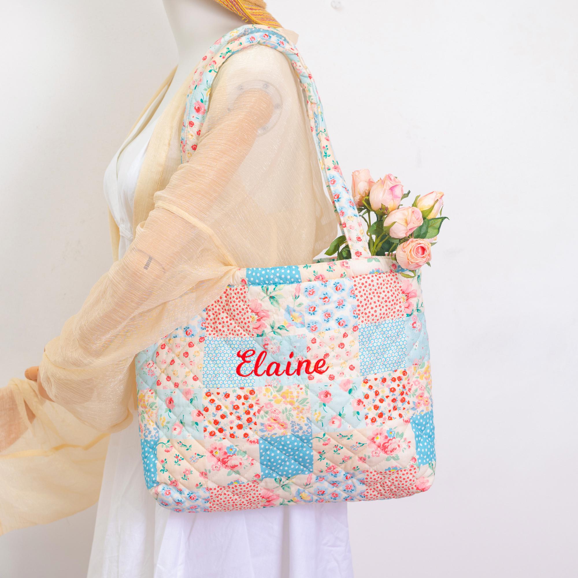 Personalized Quilted Soft  Floral Tote Bag-Embroidered Name