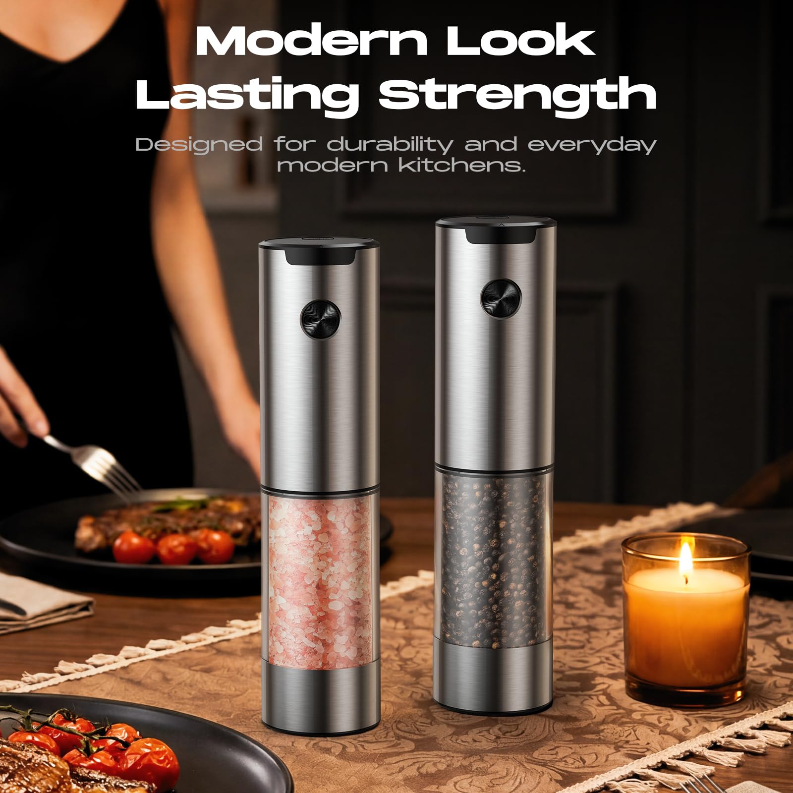 Rechargeable Electric Salt and Pepper Grinder Set Large Capacity Pepper Mill with LED