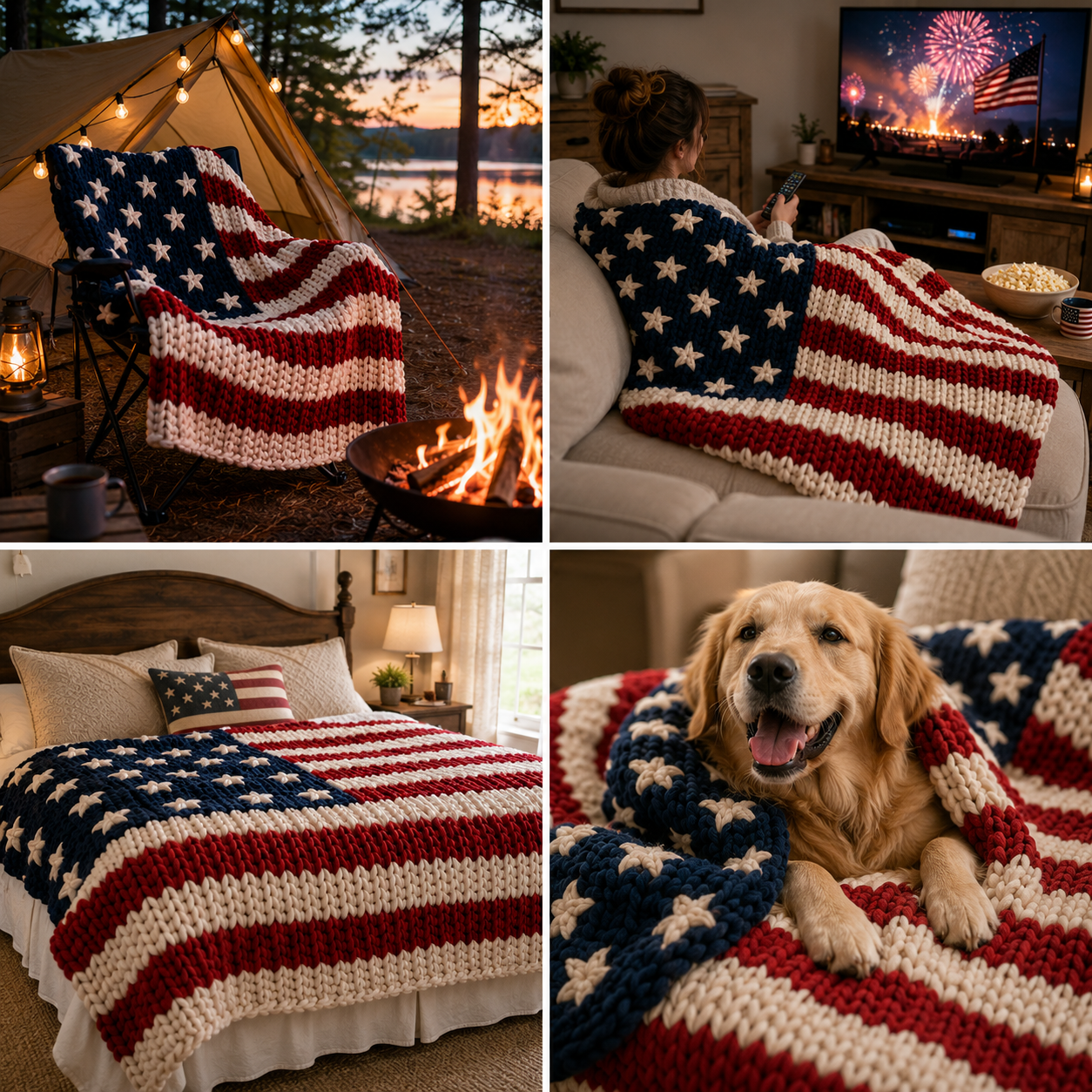 Handwoven Patriotic Throw 250 Plush Flag Blanket-Chunky Knit