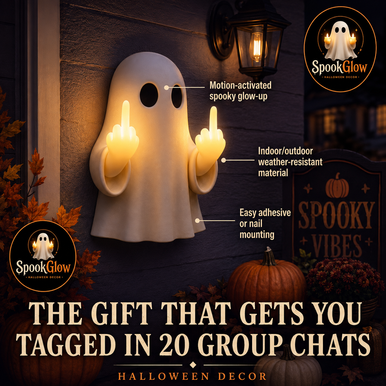Halloween Ghost Middle Finger Glow Night Light