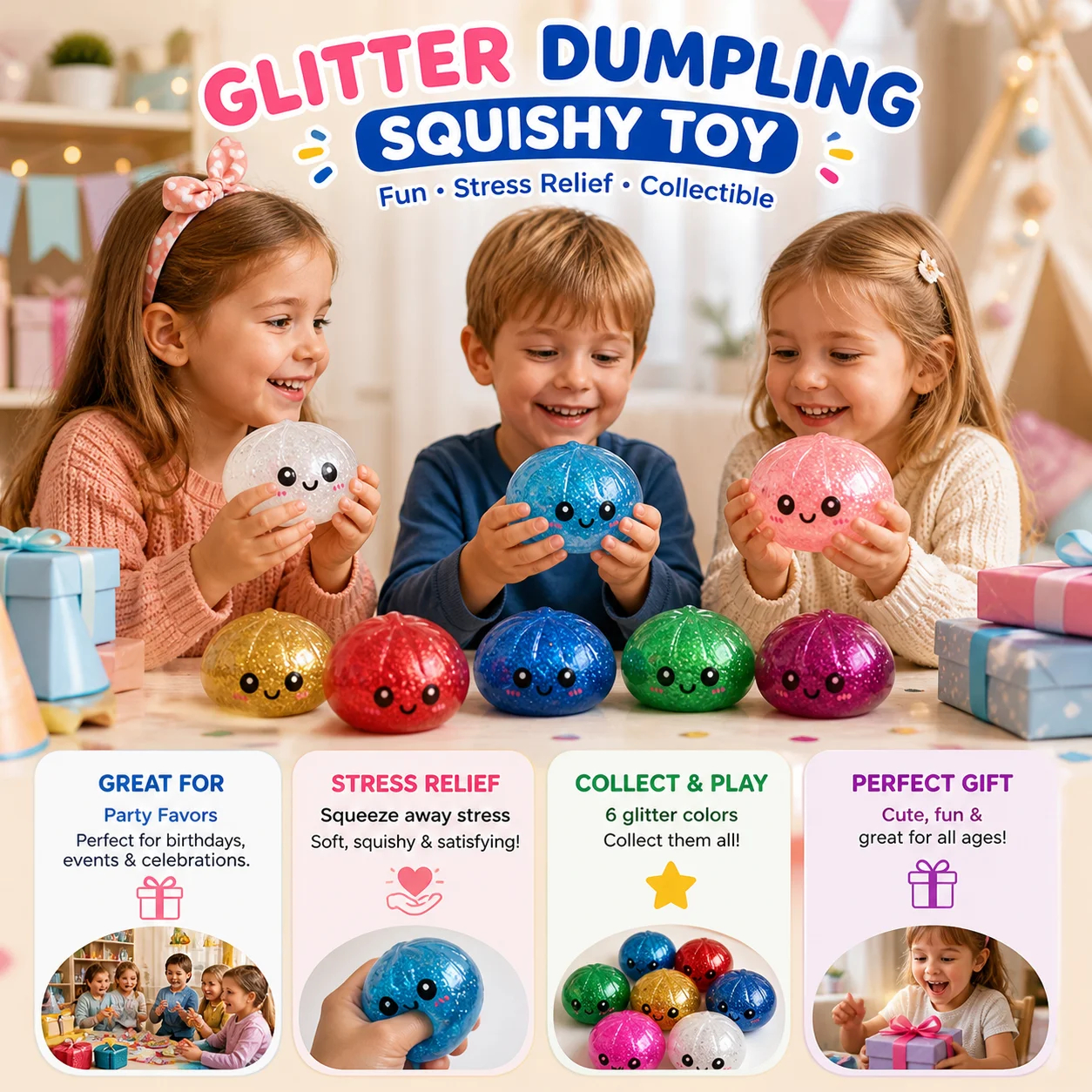 Dumpling Squishies, Squeeze Sensory Stress Relief Dumpling with Steamer Box