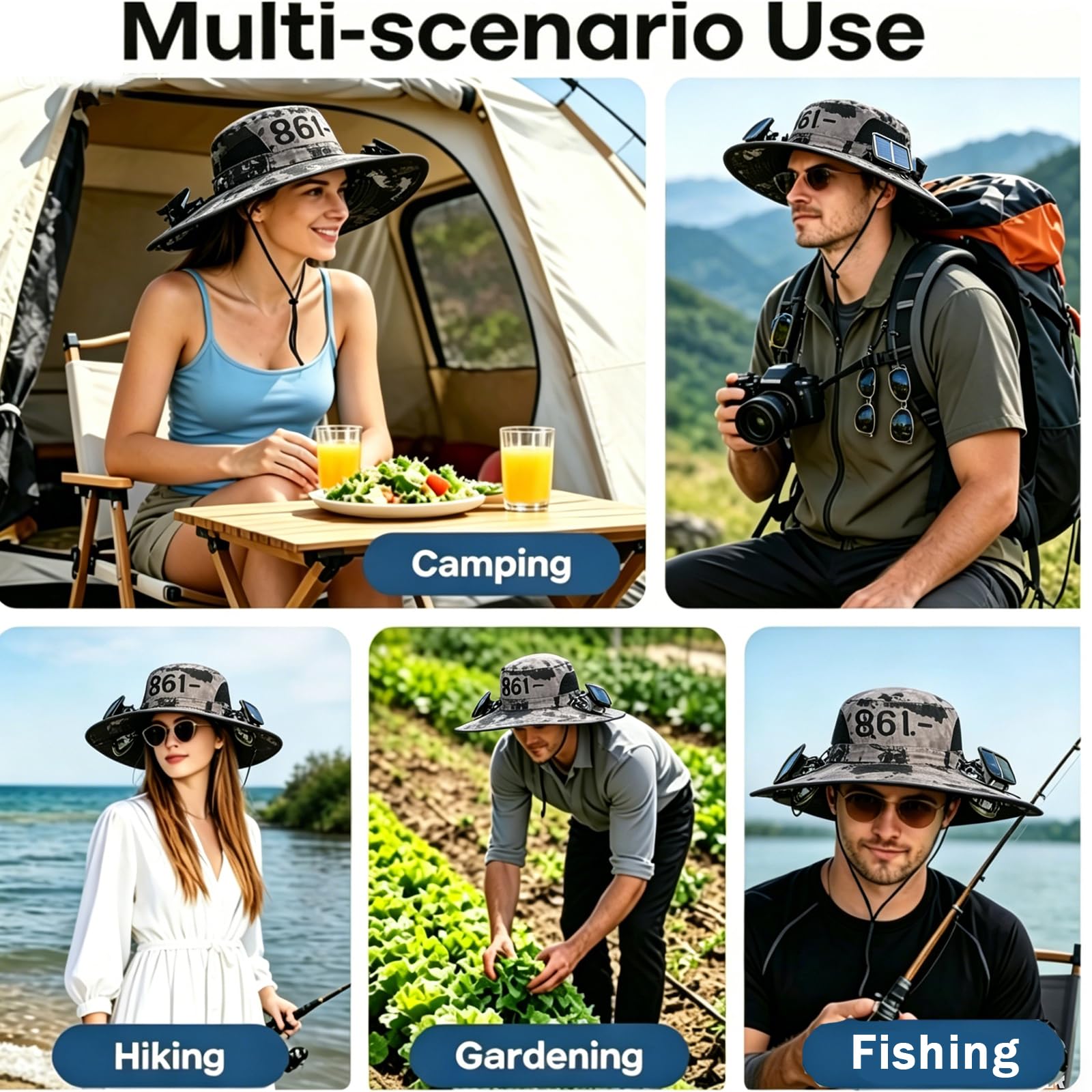 Solar Powered Hat Fan, 3-in-1 Detachable Neck Fan Hat