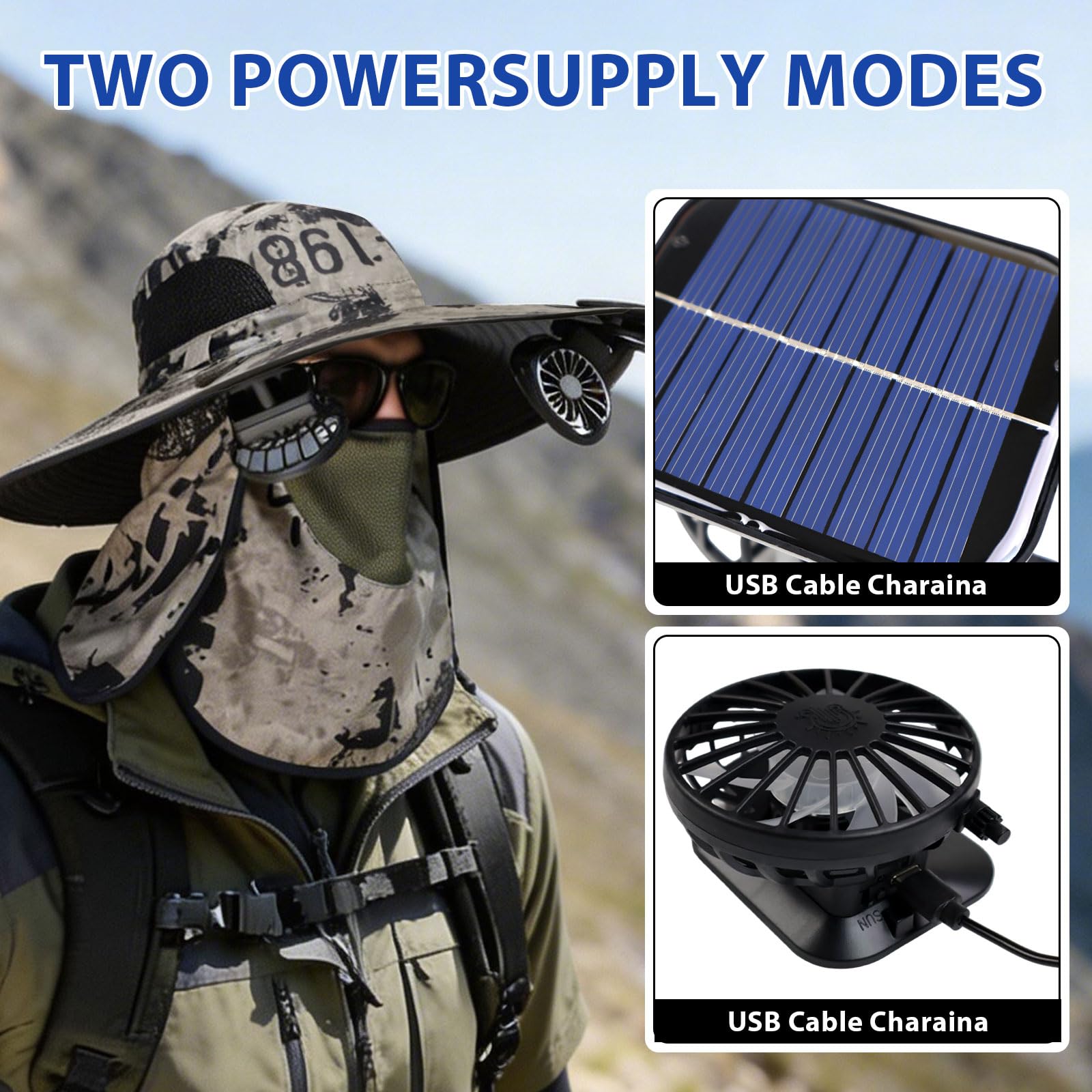 Solar Powered Hat Fan, 3-in-1 Detachable Neck Fan Hat