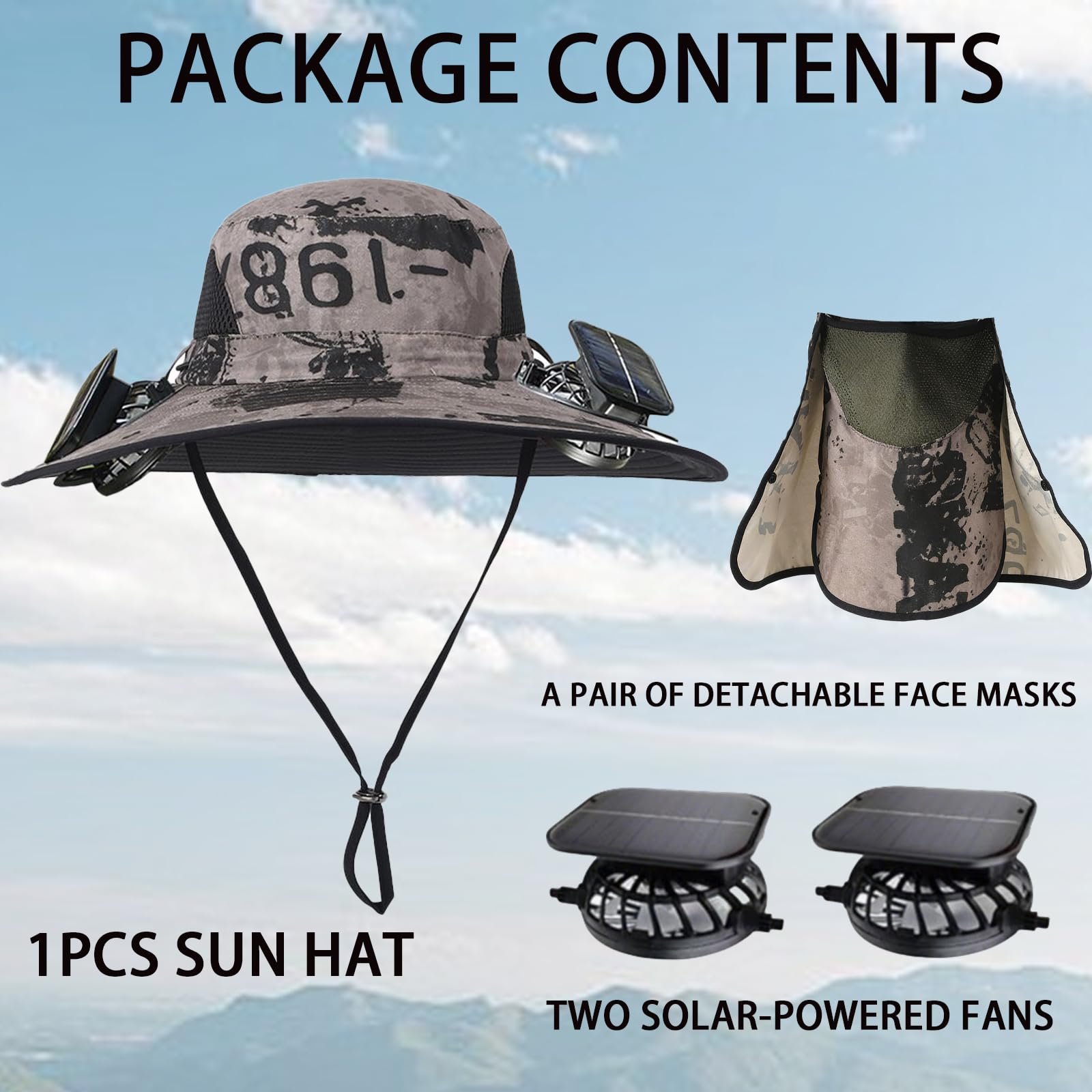 Solar Powered Hat Fan, 3-in-1 Detachable Neck Fan Hat