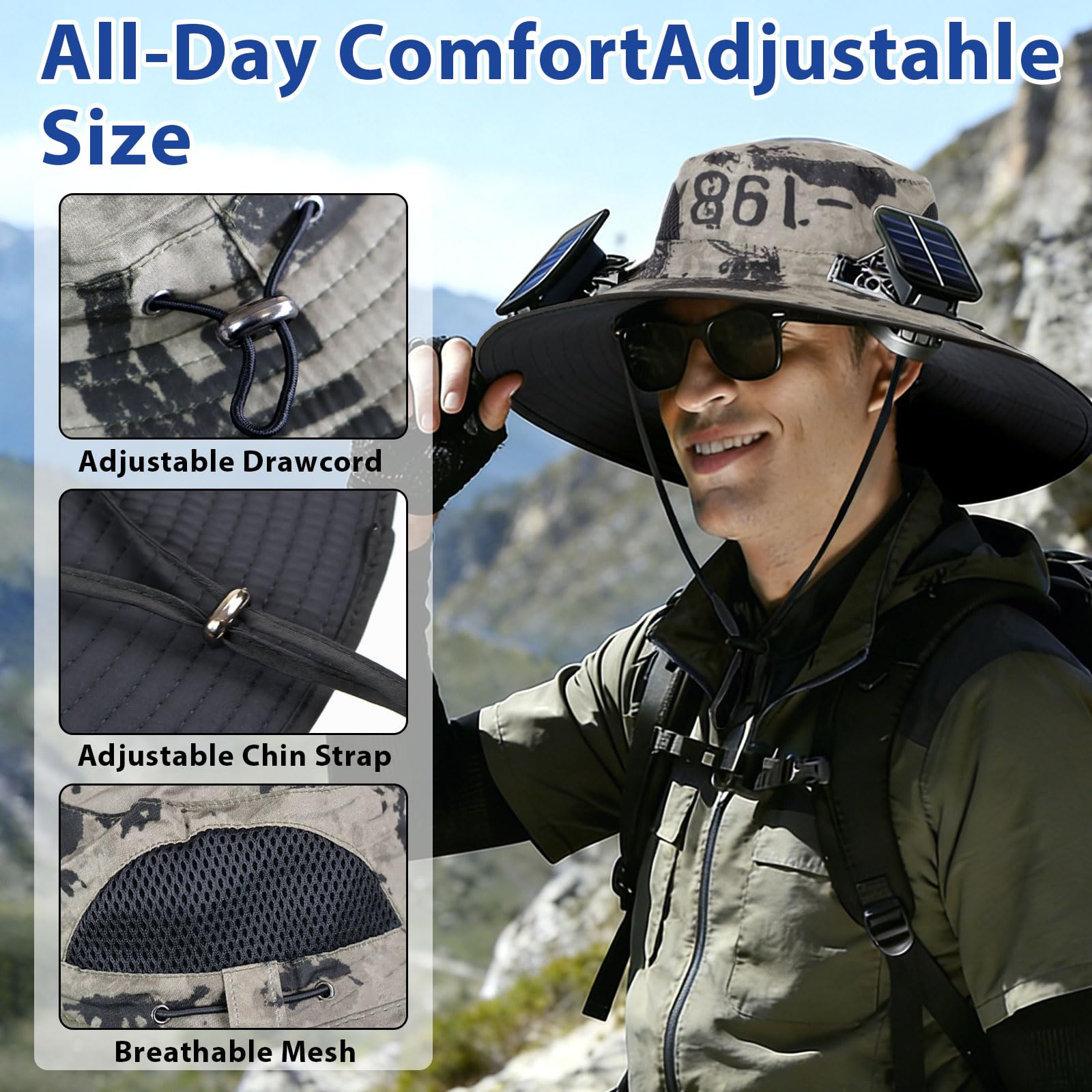 Solar Powered Hat Fan, 3-in-1 Detachable Neck Fan Hat