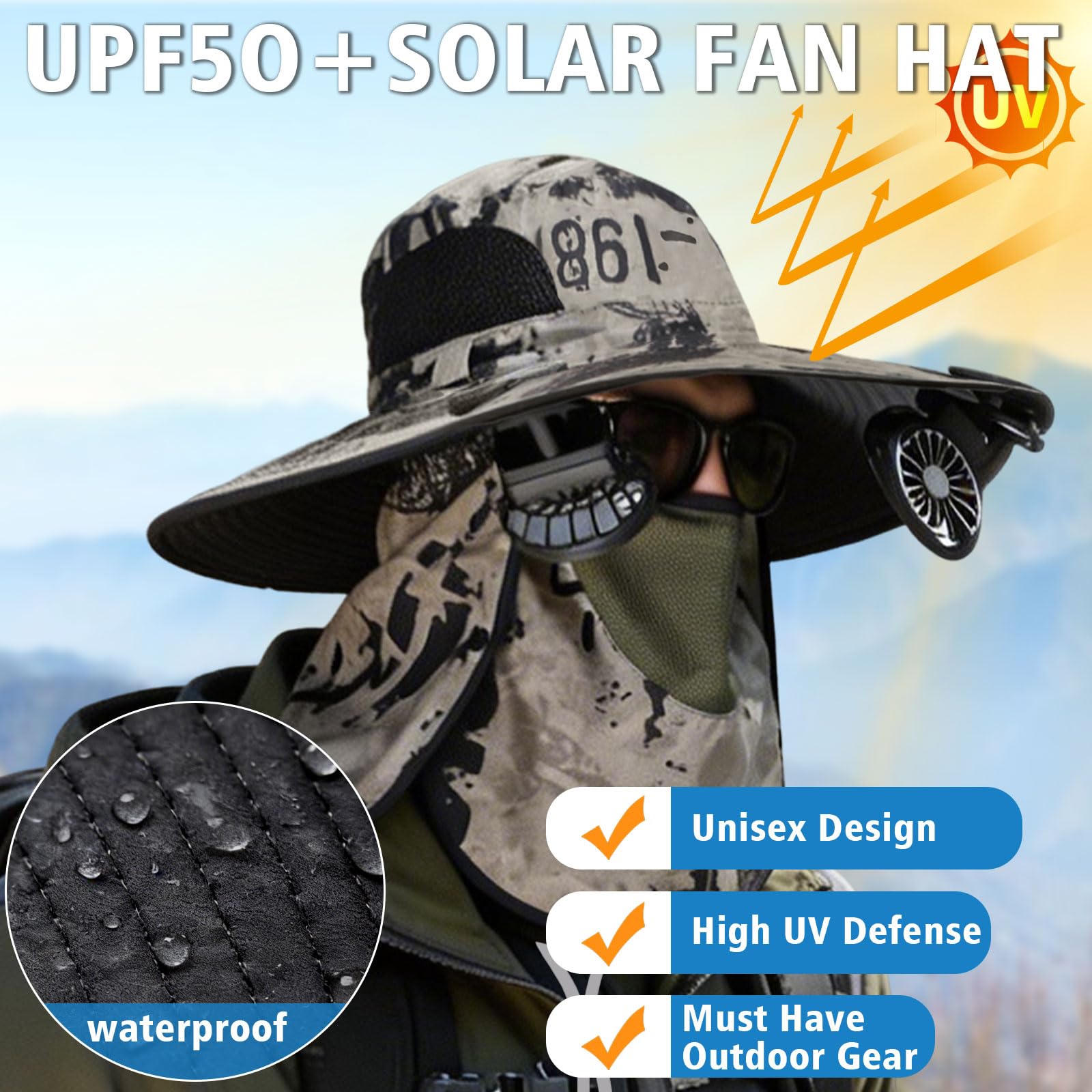 Solar Powered Hat Fan, 3-in-1 Detachable Neck Fan Hat