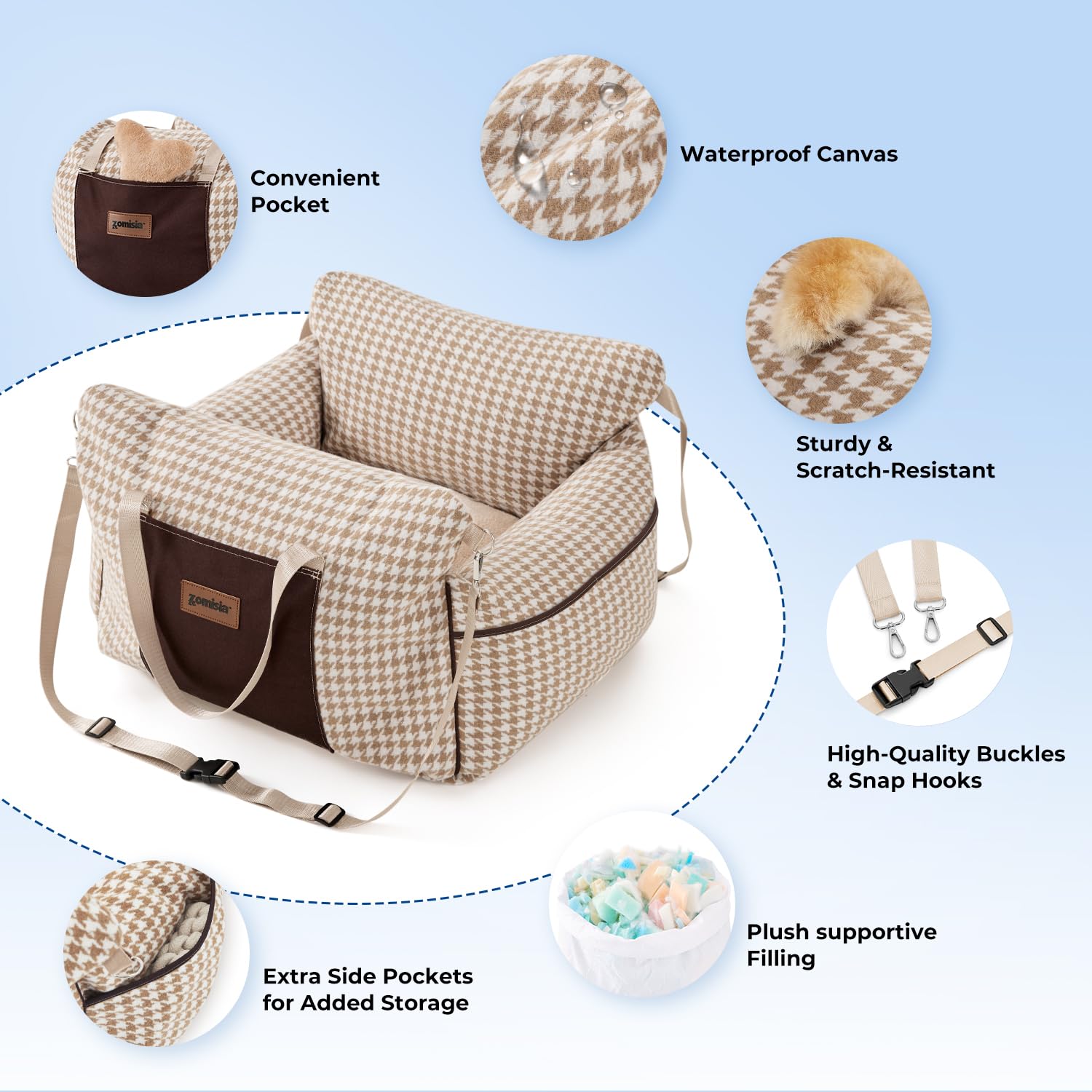 Car Seat for Small Pets - Waterproof Pet Booster Seat for Car with Clip-On Safety Leash