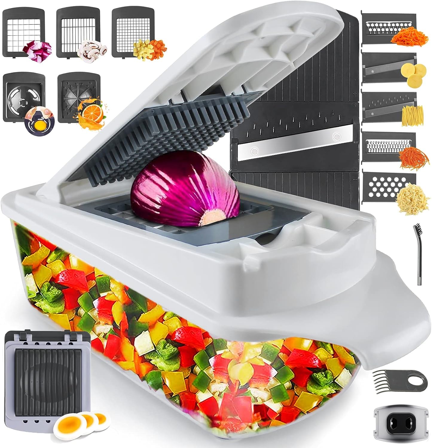 Vegetable Chopper Slicer Onion Dicer, Multi 22-in-1 Veggie Mandoline Food Cutter for Tomato Fruit with Lemon Squeezer,11 Blades, Egg Separator & Slicer