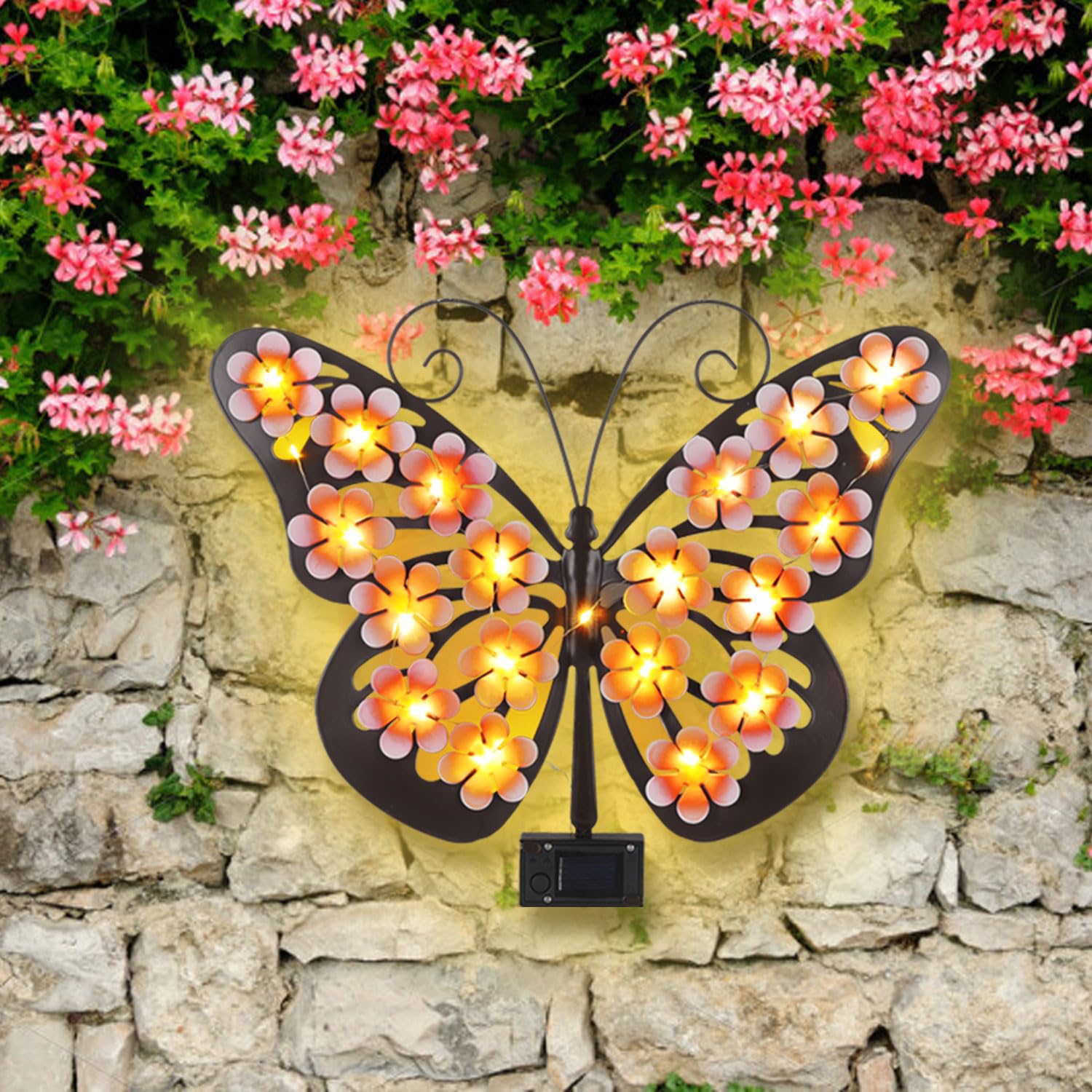 Solar Lights Outdoor Metal Butterfly Wall Decor with 30 Led - 13.5"