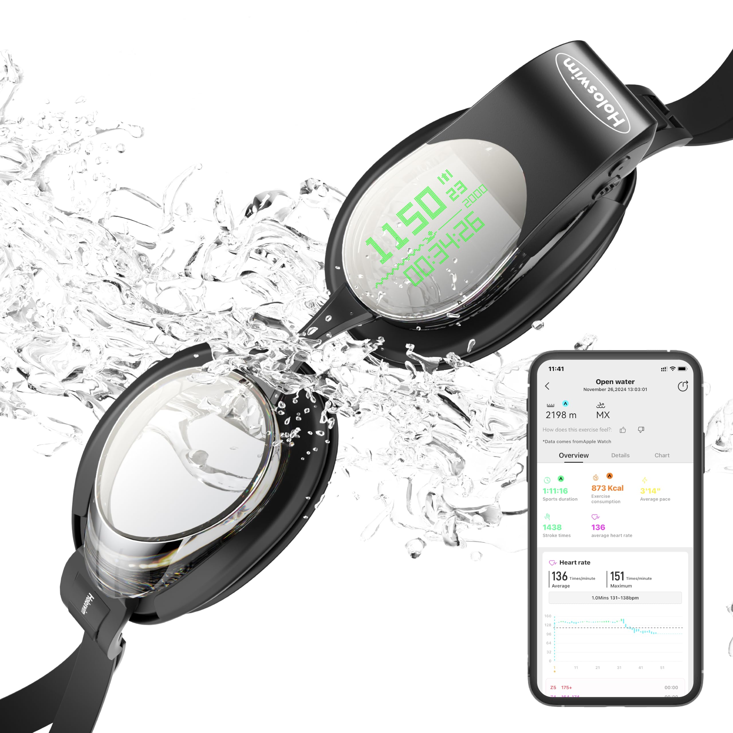 Smart Swim Goggles, 2GO Swimming Goggles, AR Real-time Display, AI Data Analysis