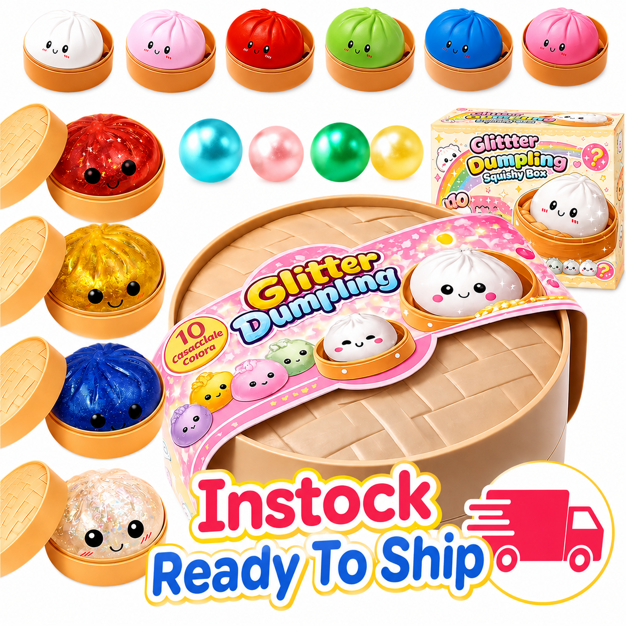 Dumpling Squishies, Squeeze Sensory Stress Relief Dumpling with Steamer Box