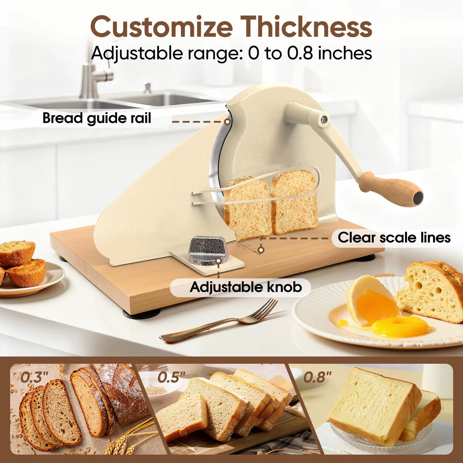 Stainless Steel Foldable Manual Bread Slicer for Homemade Sourdough Home Kitchen Bakery Use Adjustable Thickness & Evenly Slice