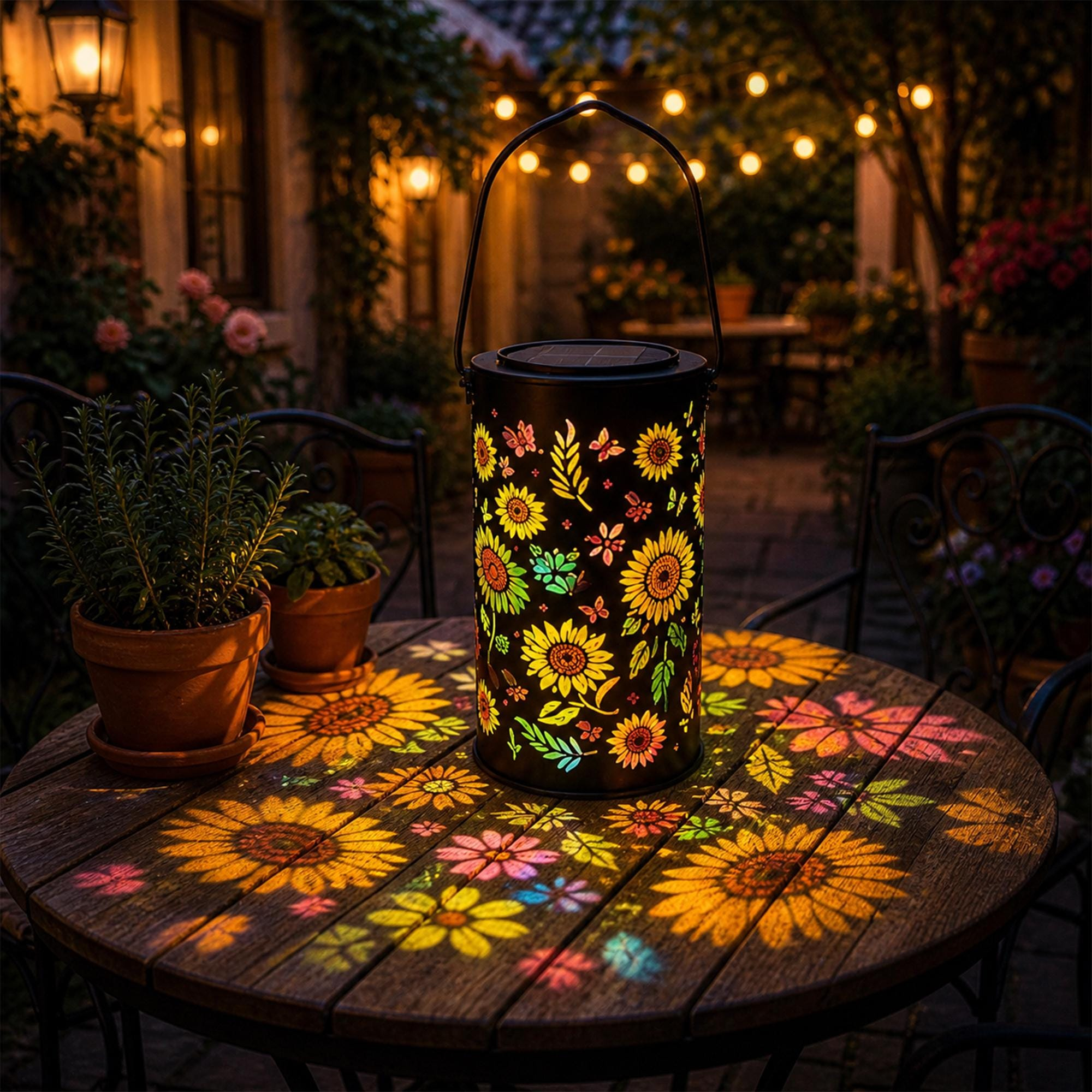  Hanging Colorful Sunflower Solar Lantern,Waterproof Metal Outdoor Light,  Garden Decor