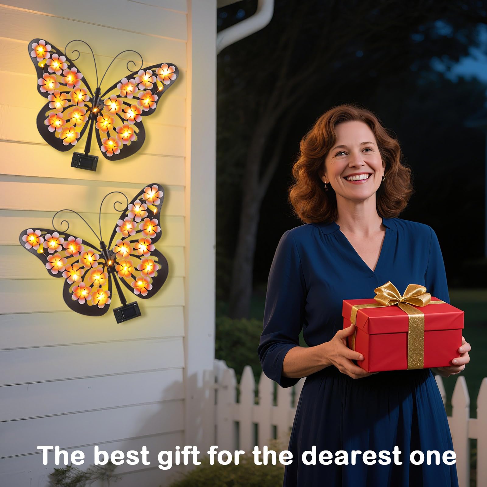 Solar Lights Outdoor Metal Butterfly Wall Decor with 30 Led - 13.5"
