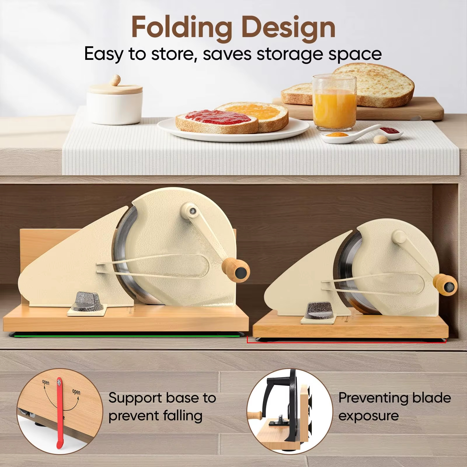 Stainless Steel Foldable Manual Bread Slicer for Homemade Sourdough Home Kitchen Bakery Use Adjustable Thickness & Evenly Slice