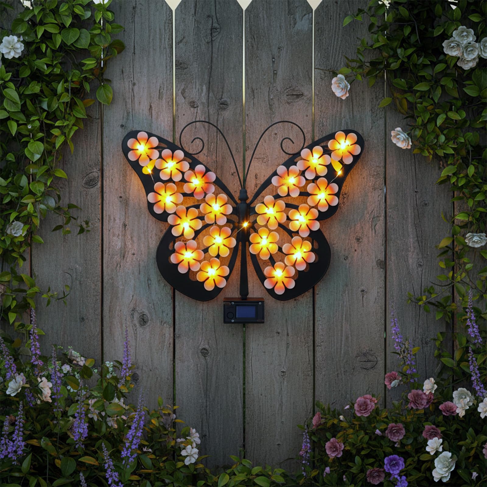 Solar Lights Outdoor Metal Butterfly Wall Decor with 30 Led - 13.5"