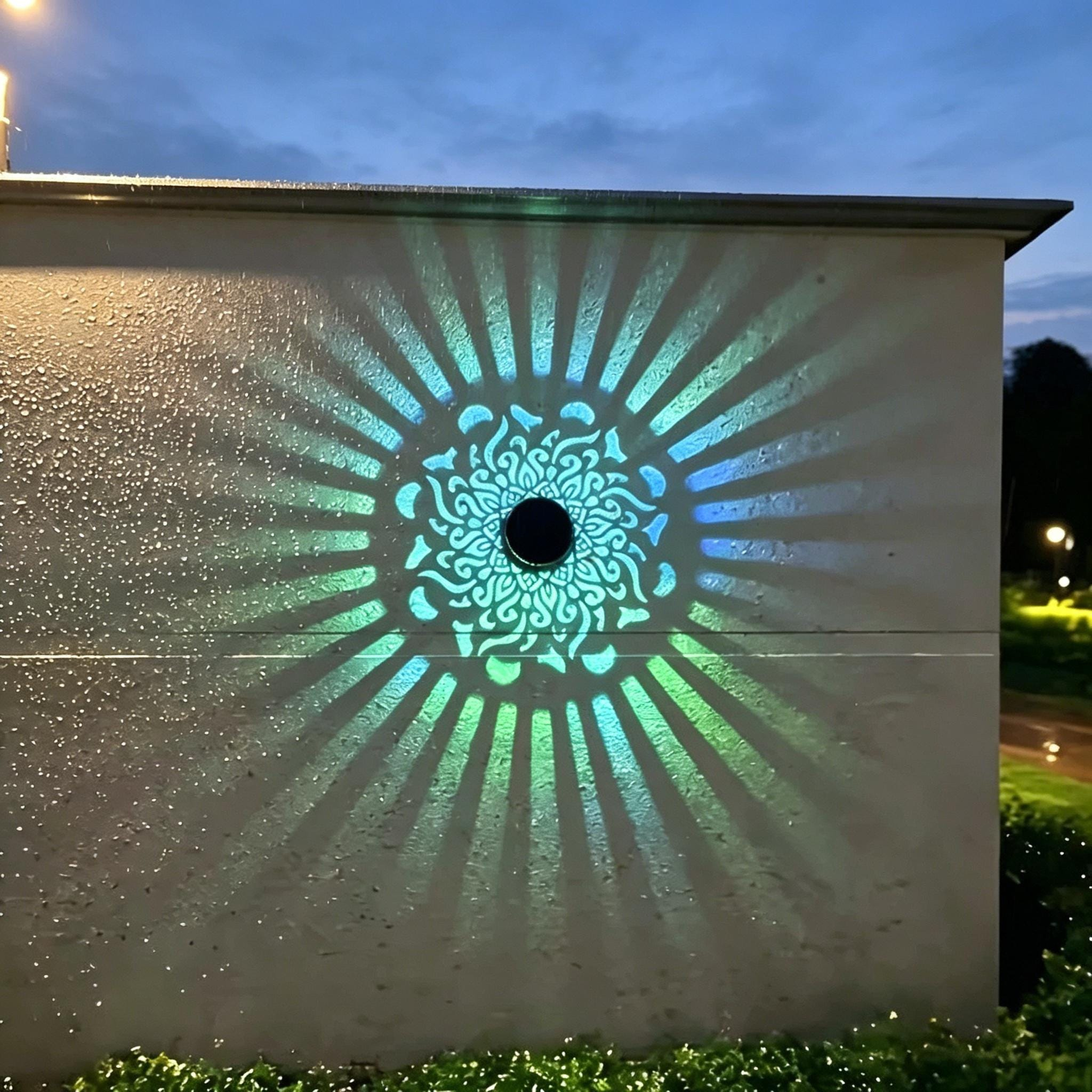 Solar Mandala Wall Light Outdoor Garden Fence Projector Lamp Patio Ambient Decor