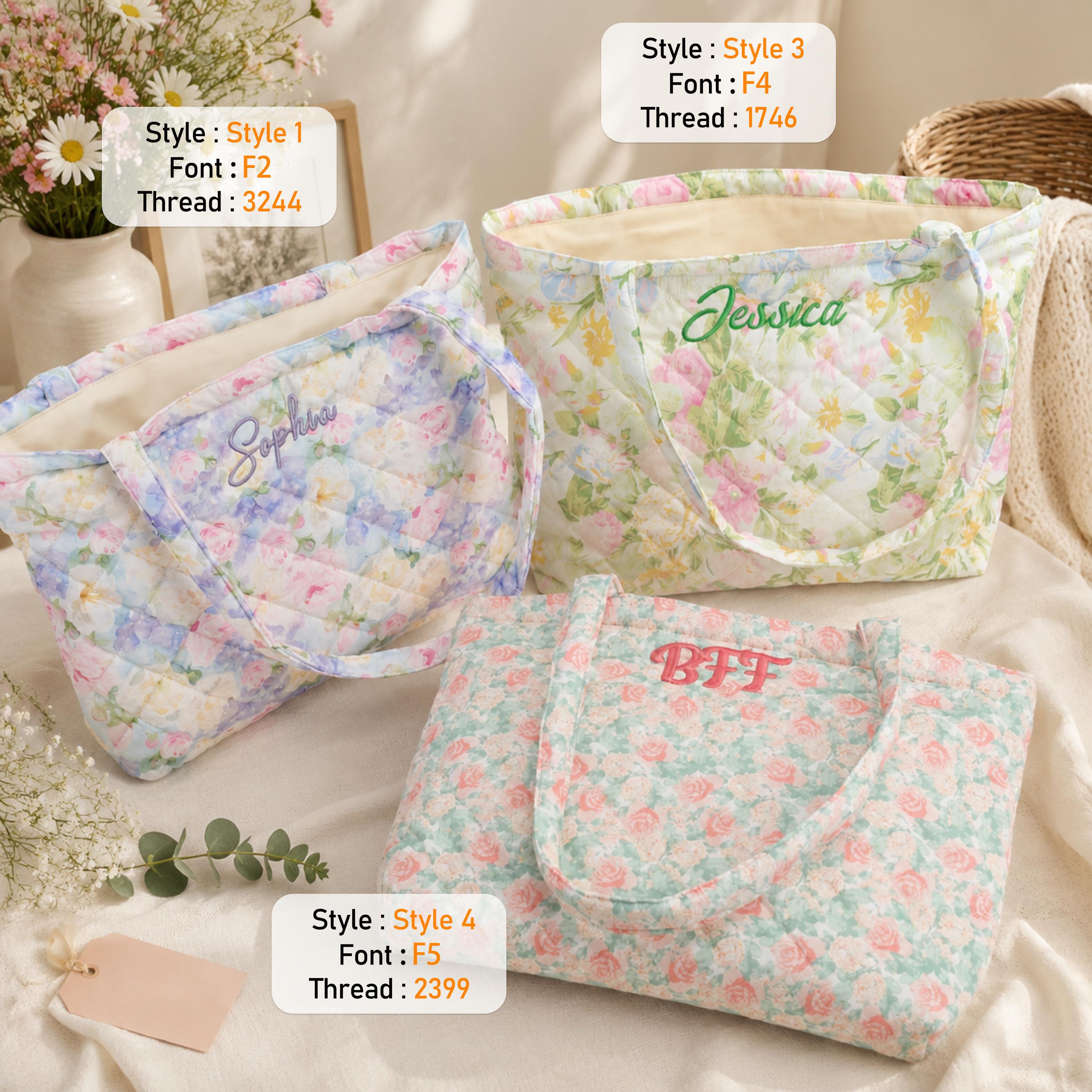 Personalized "Dream Garden" Series Quilted Tote Bag – Embroidered Name