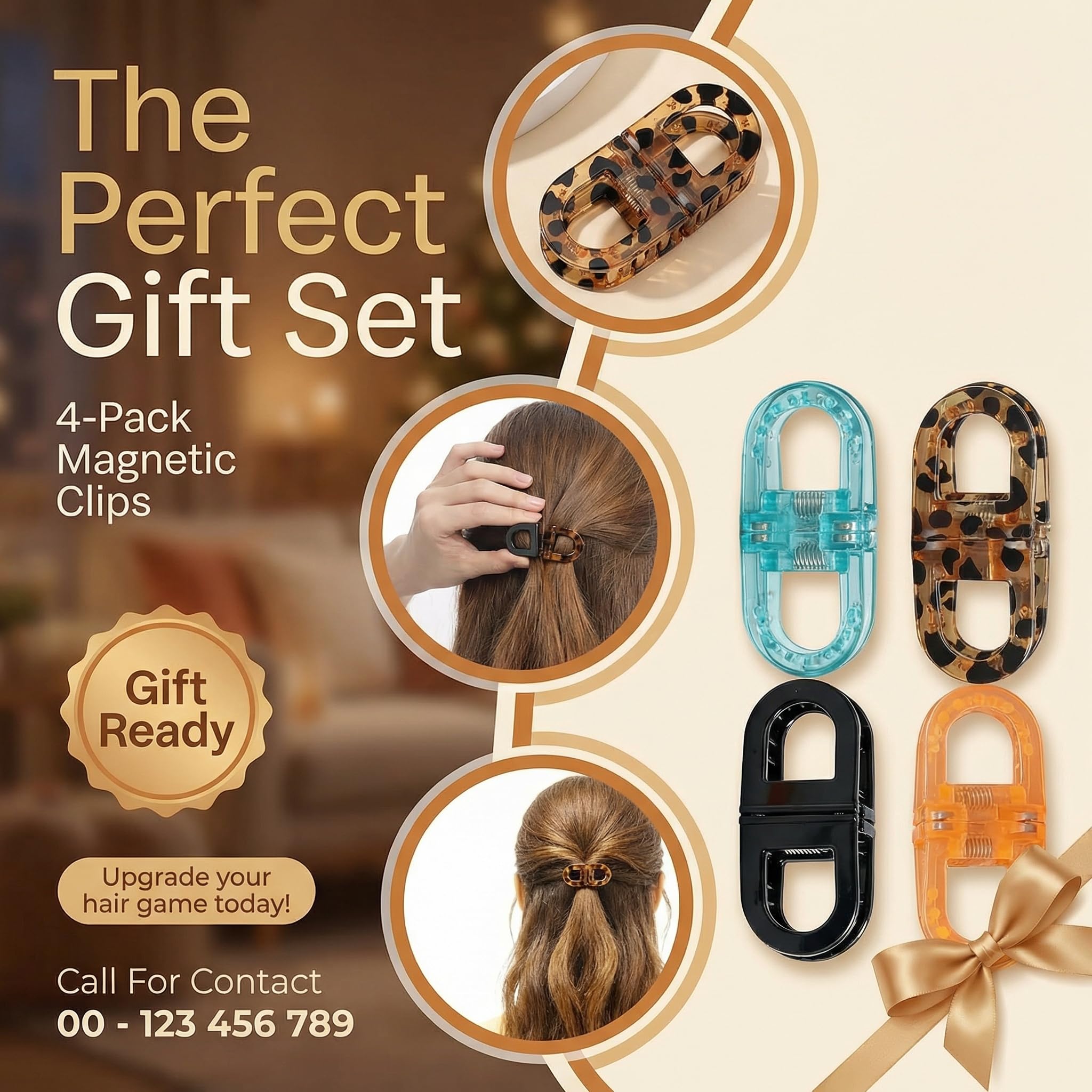 Magnetic Hair Clips 4 PackNo-Slip Auto-Closure Hair Styling Clips for Women and Girls