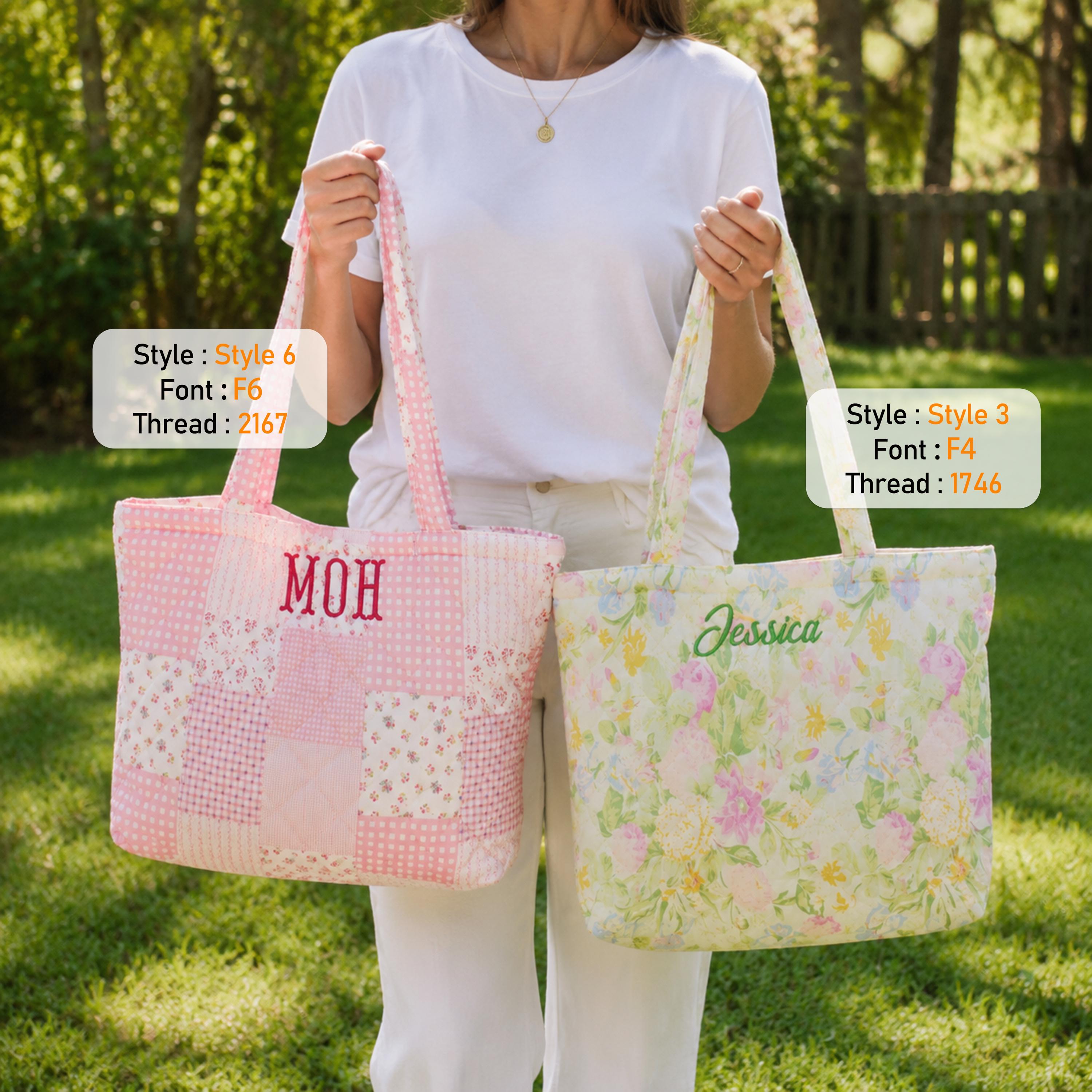 Personalized "Dream Garden" Series Quilted Tote Bag – Embroidered Name