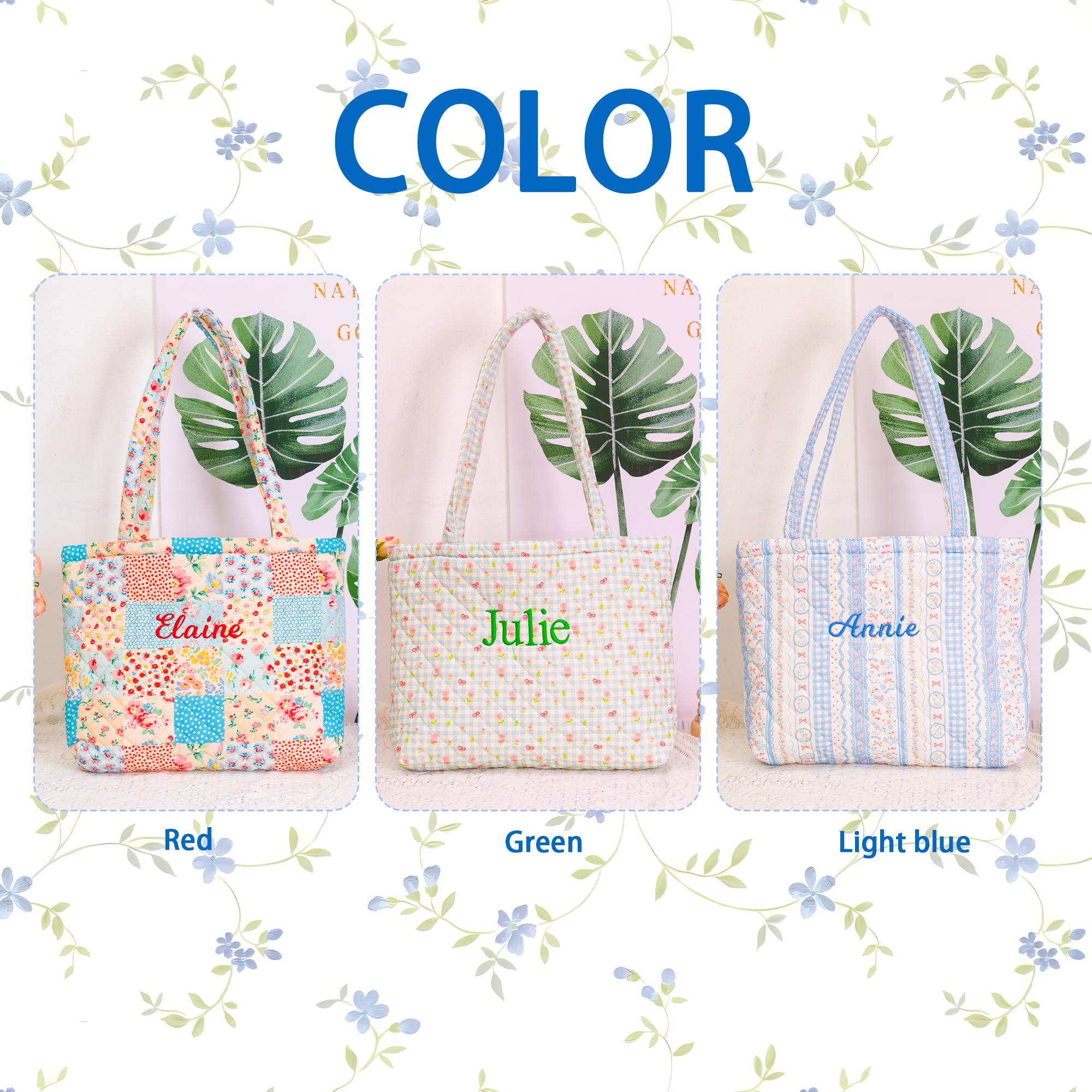 Personalized Quilted Soft  Floral Tote Bag-Embroidered Name