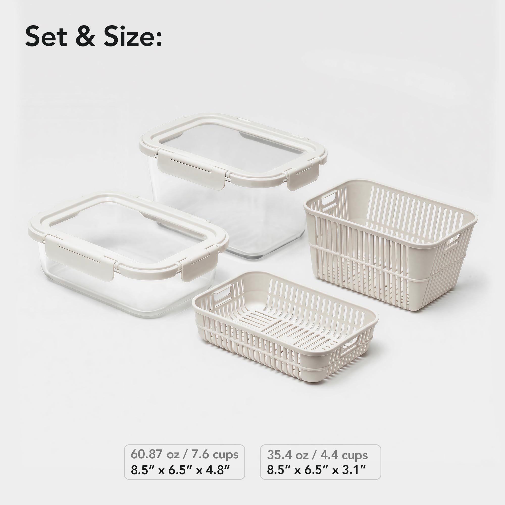  Airtight Fruit & Vegetable Containers with Removable Colanders, Flexible Silicone Lids,LeakProof, BPA-Free Borosilicate Glass