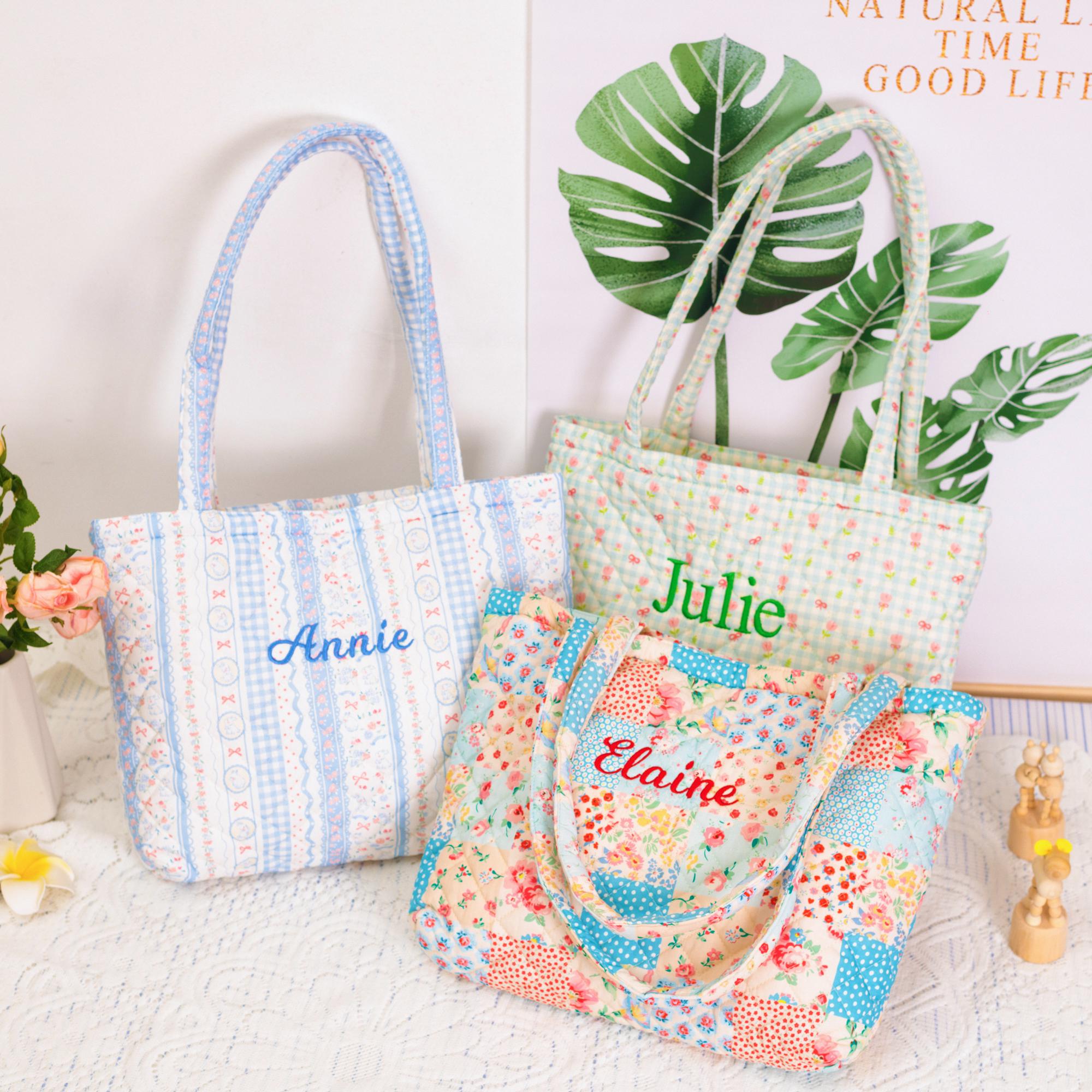 Personalized Quilted Soft  Floral Tote Bag-Embroidered Name