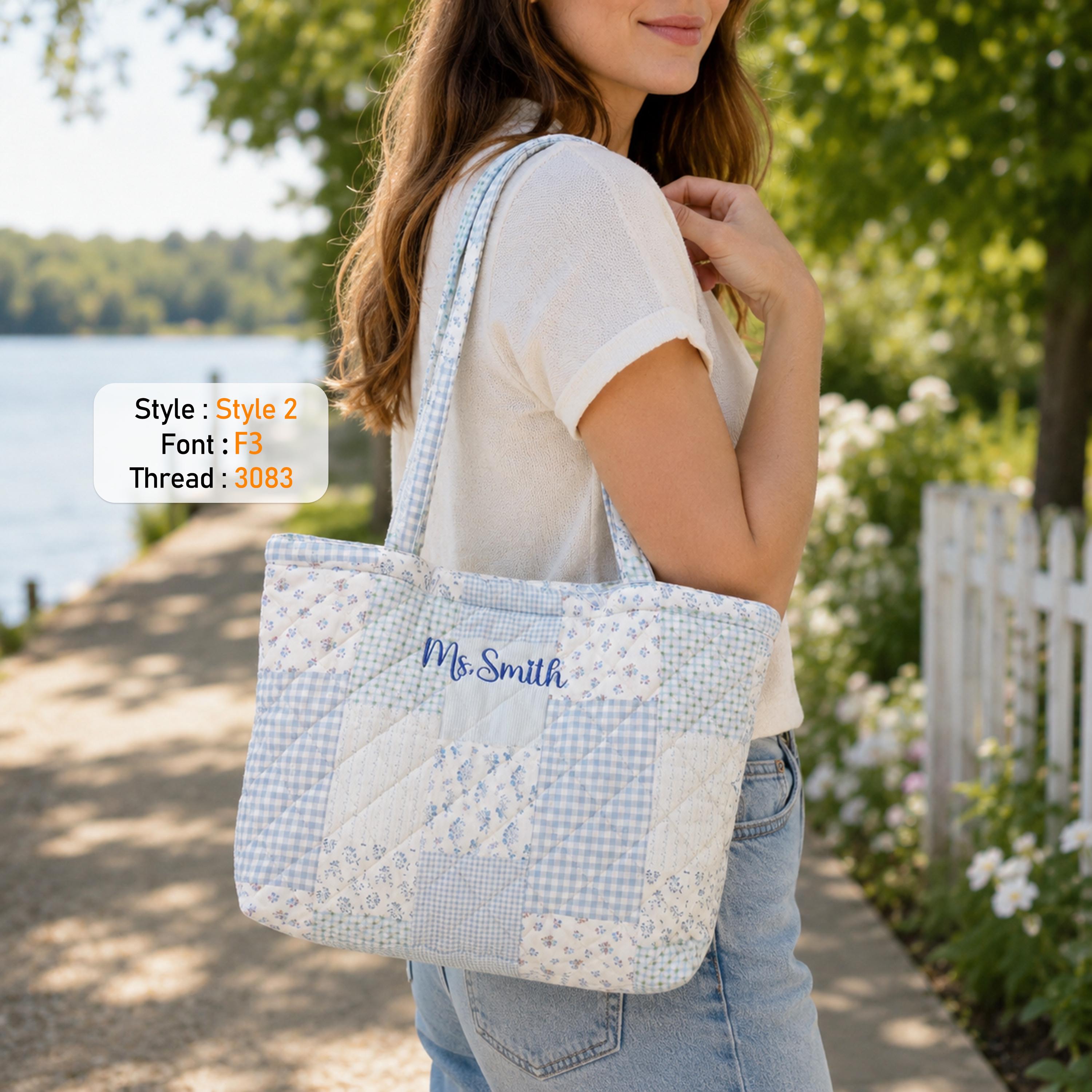 Personalized "Dream Garden" Series Quilted Tote Bag – Embroidered Name