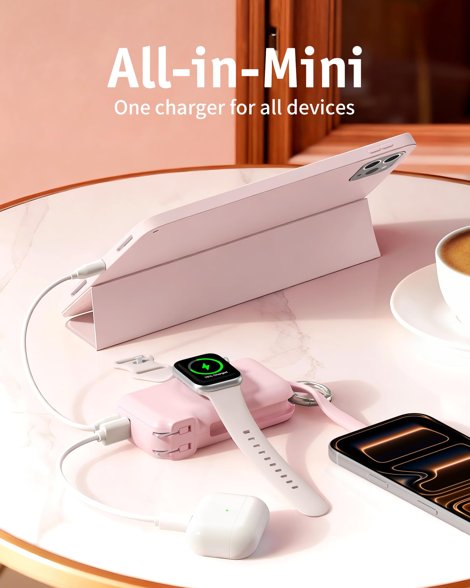 Portable Charger with Built-in USB C Cable and Foldable Wall Plug