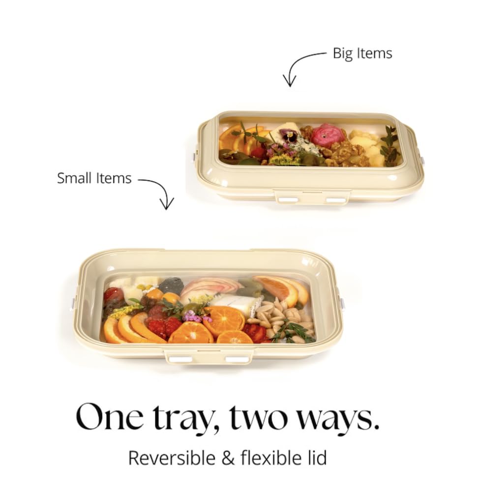 Portable Snack Tray Reversible Stretch Lid Food Containers