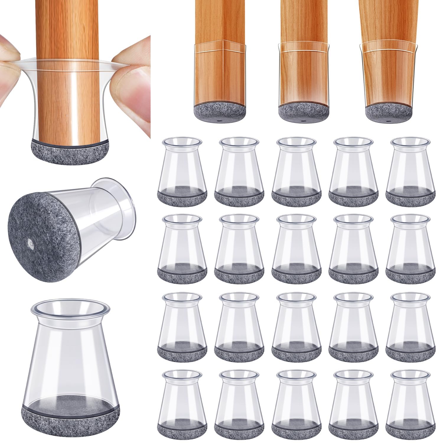 Chair Leg Floor Protectors - Silicone Felt Pads, Scratch-Proof & Noise-Free, Easy Smooth Moving