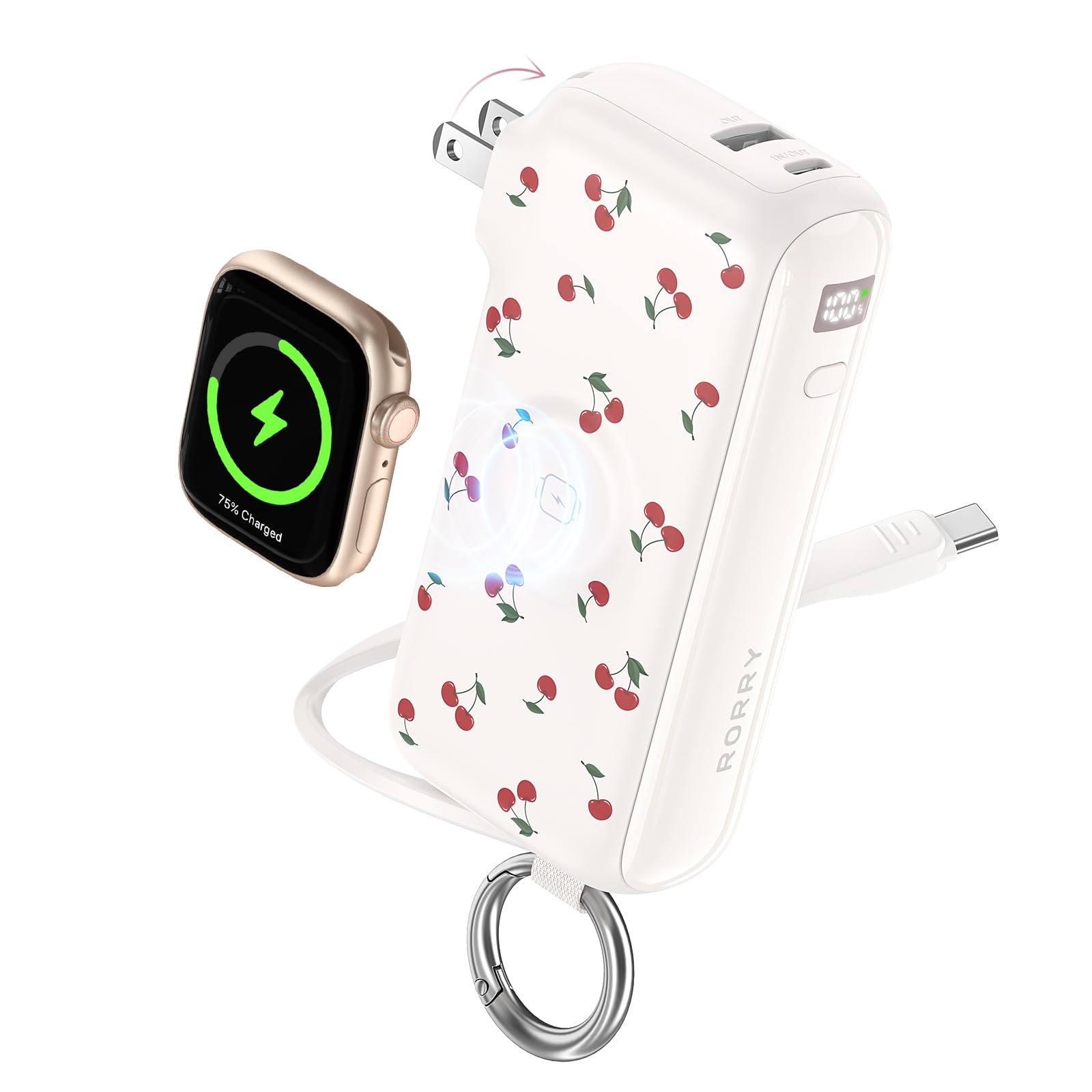 Portable Charger with Built-in USB C Cable and Foldable Wall Plug