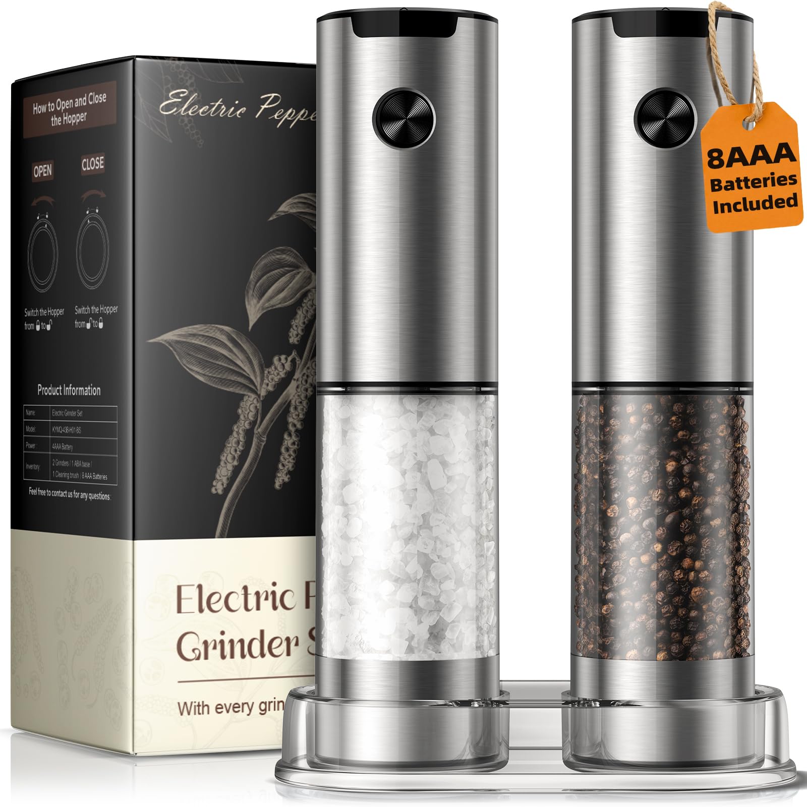Rechargeable Electric Salt and Pepper Grinder Set Large Capacity Pepper Mill with LED
