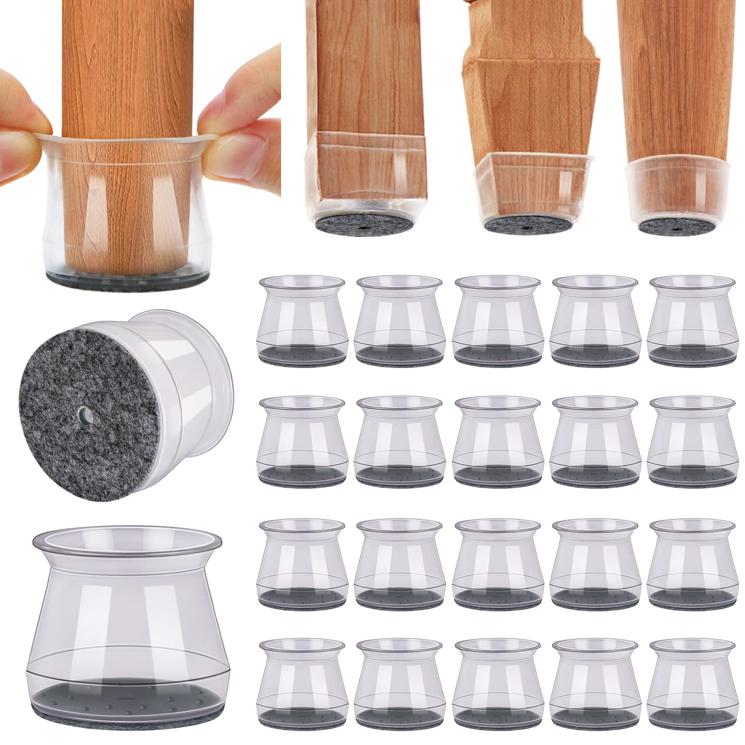 Chair Leg Floor Protectors - Silicone Felt Pads, Scratch-Proof & Noise-Free, Easy Smooth Moving