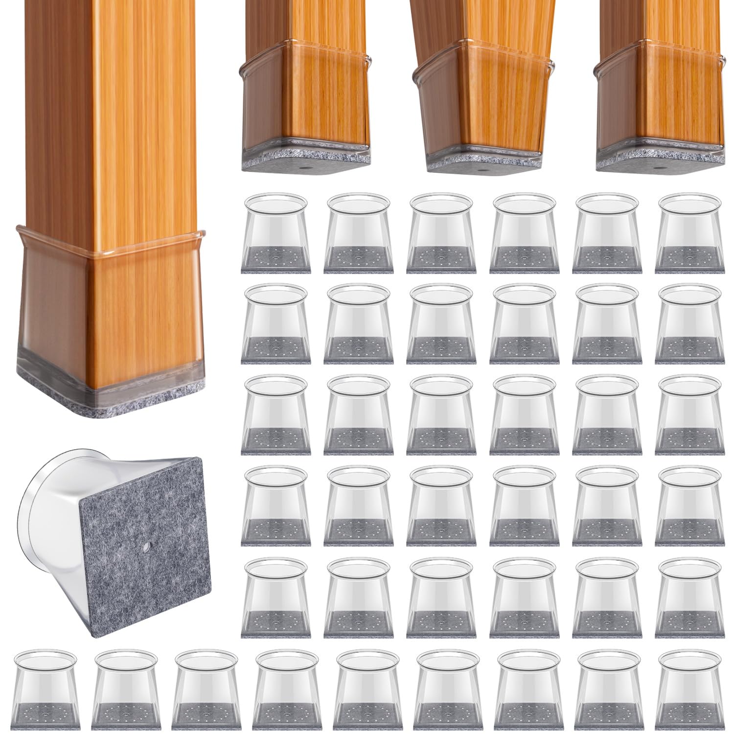 Chair Leg Floor Protectors - Silicone Felt Pads, Scratch-Proof & Noise-Free, Easy Smooth Moving