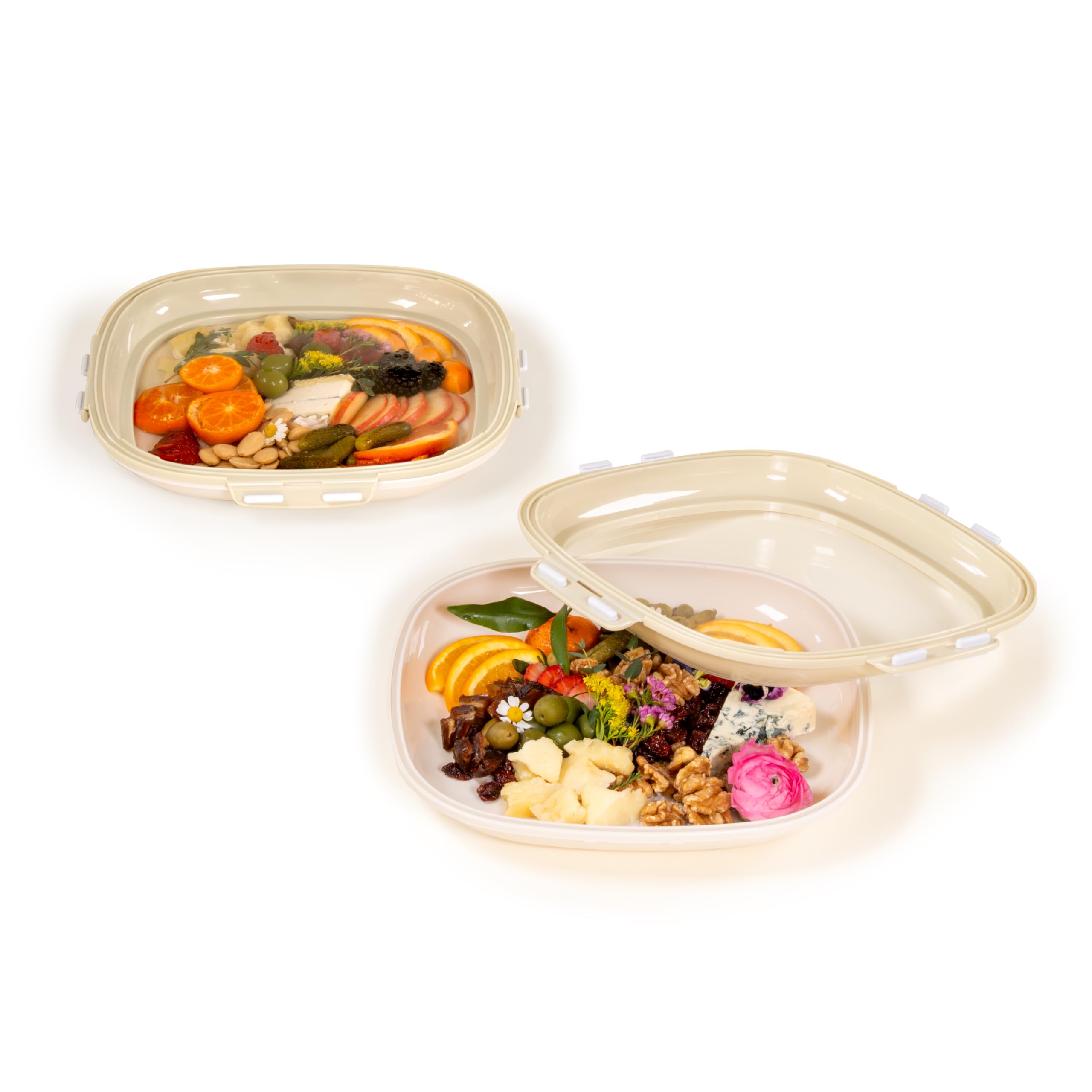 Portable Snack Tray Reversible Stretch Lid Food Containers